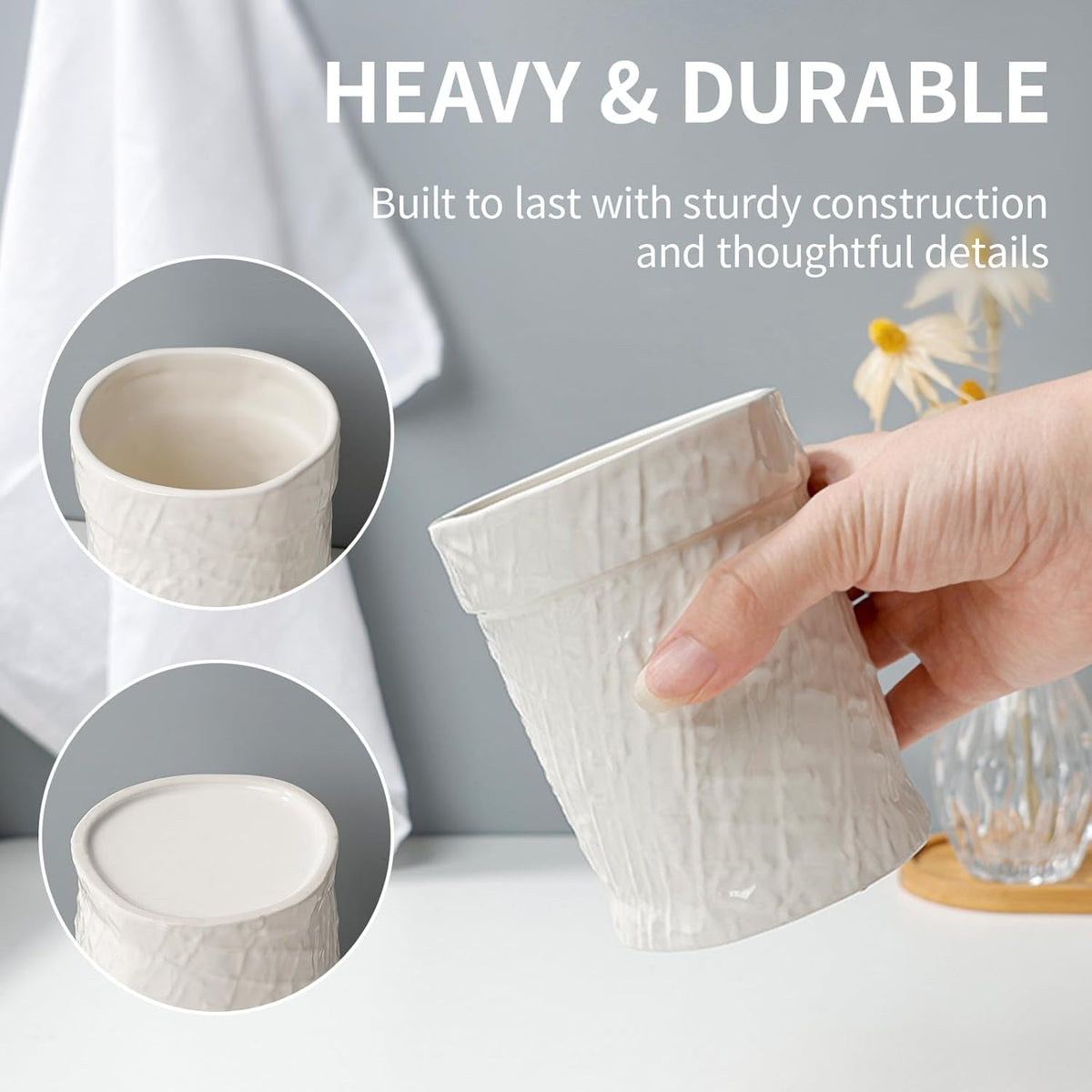Toothbrush Holder, Tooth Brush Holder for Bathroom - Ceramic Toothbrush Cup Beige Toothbrush