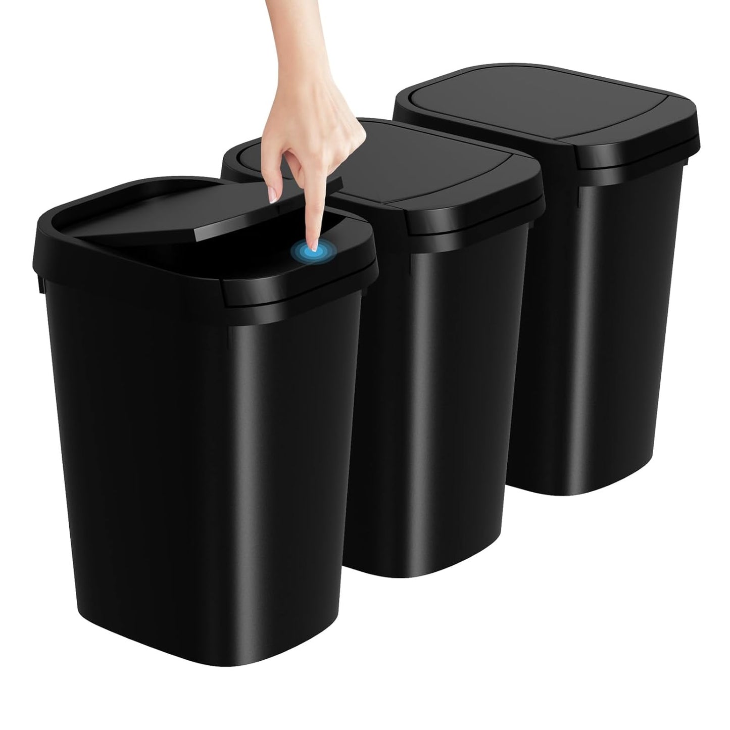 3 Pack Bathroom Small Trash Can with Lid, 2.6 Gallon Slim Garbage Bin with Pop-Up Lid, 10L Plastic