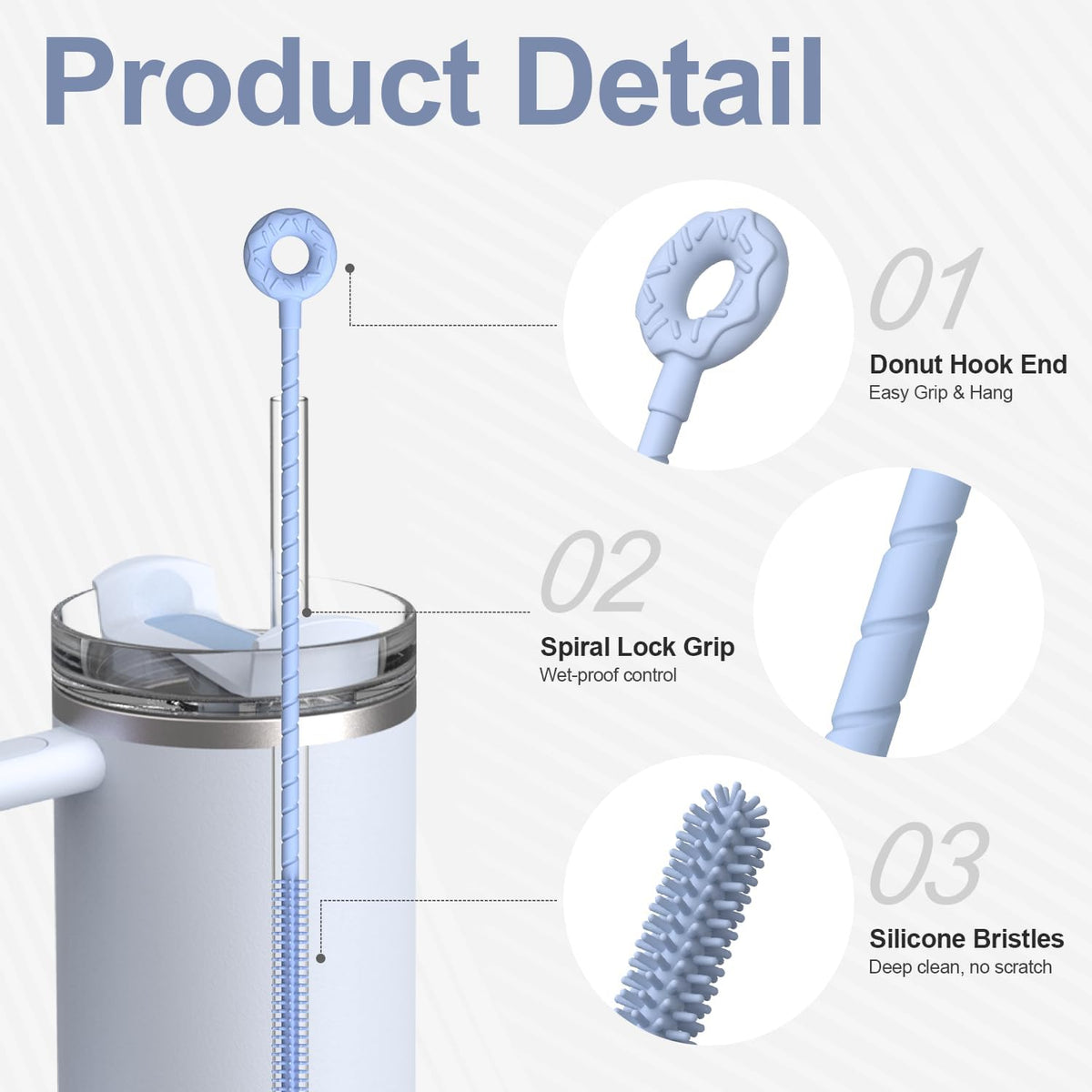 YOTIME Silicone Straw Cleaner Brush, 2 Pcs Reusable Straw Brush(6mm+9mm) for Cleaning Narrow & Wide