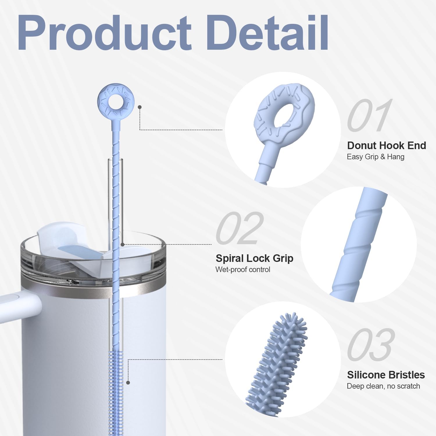 YOTIME Silicone Straw Cleaner Brush, 2 Pcs Reusable Straw Brush(6mm+9mm) for Cleaning Narrow & Wide