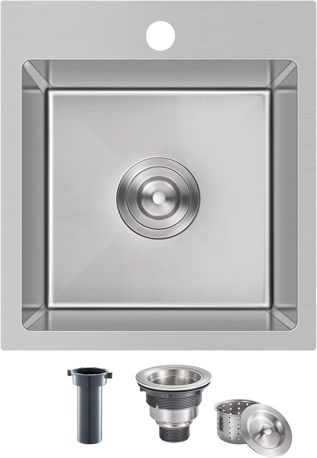 15x17 inch Bar Sink Drop in, Handmade 304 Stainless Steel Sink, 8" Deep Single Bowl, R10 Tight