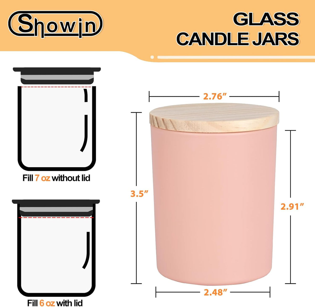 SHOWIN Thick Candle Jars for Making Candles 12 Pcs, 7 OZ Empty Jars with Wood Lids for Candle
