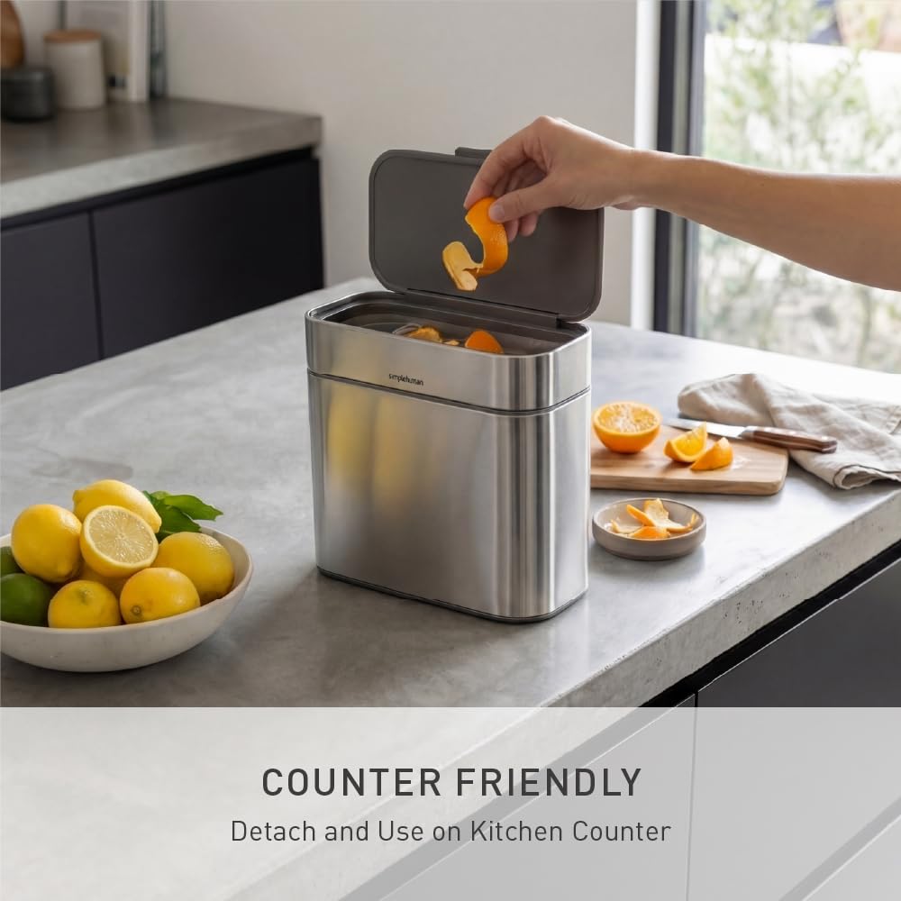 simplehuman Compost Caddy, Detachable and Countertop Bin, 4 Liter / 1.06 Gallon, Brushed Stainless