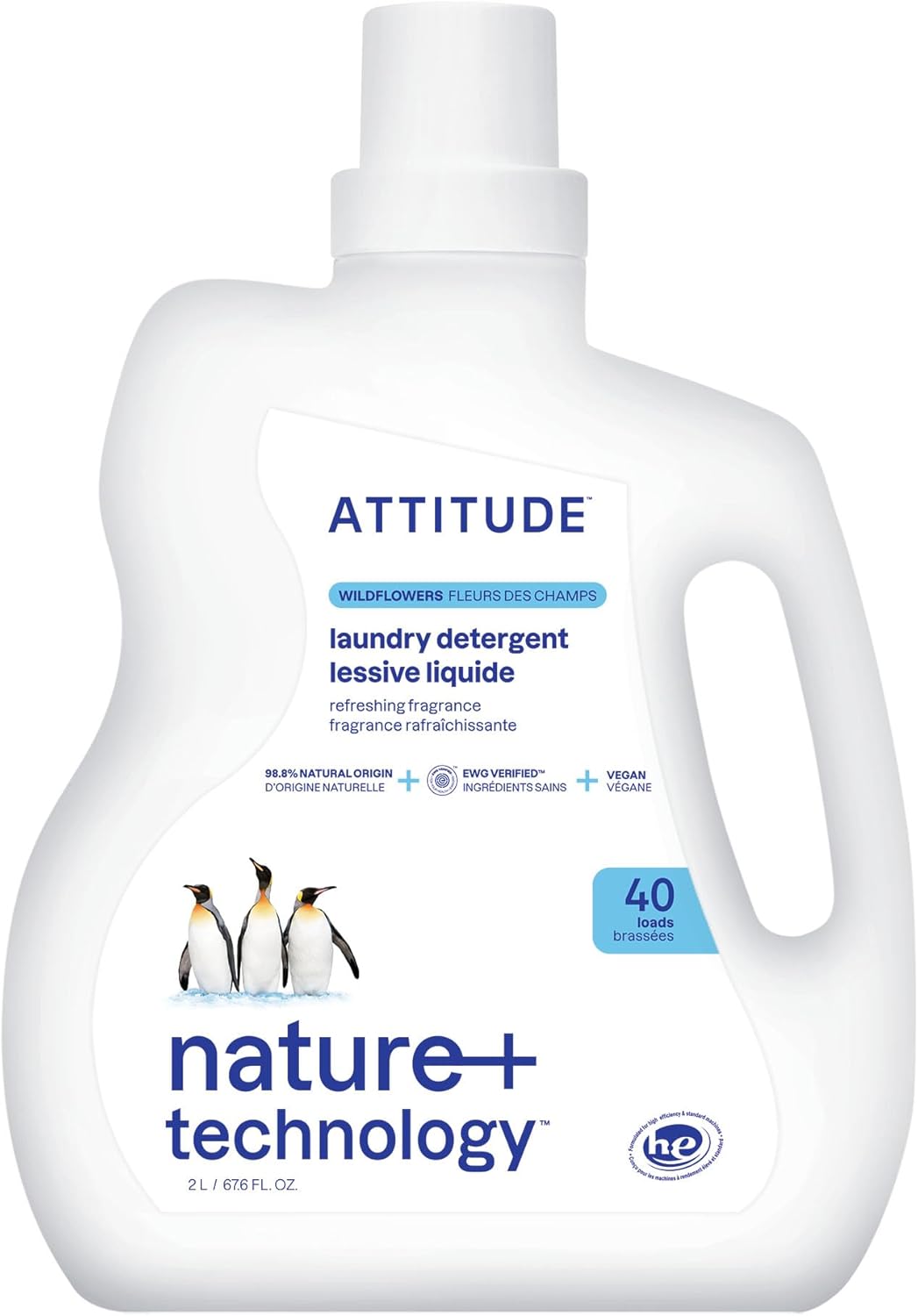 ATTITUDE Liquid Laundry Detergent, EWG Verified, HE Compatible, Plant-Based & Vegan, Natural