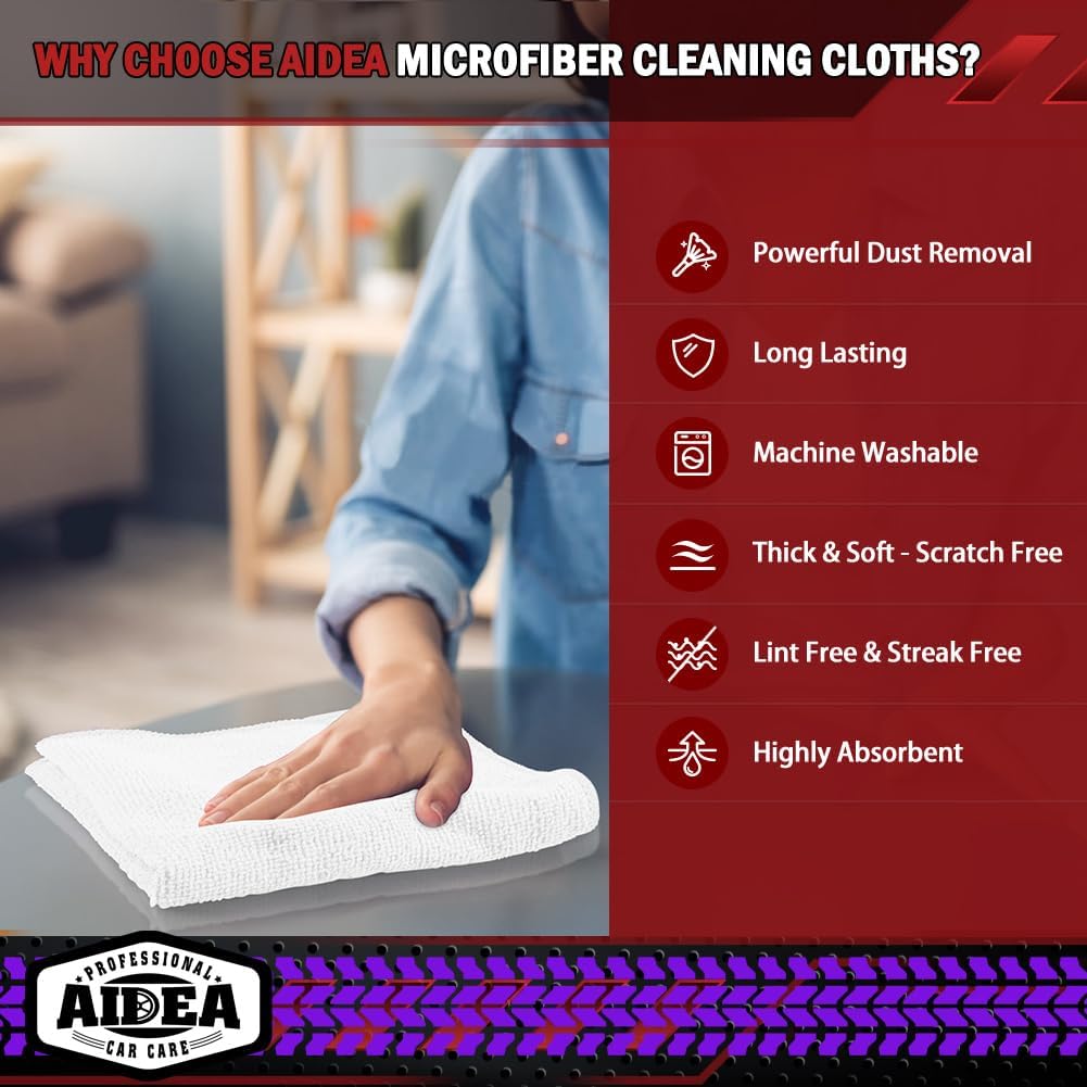 AIDEA Microfiber Cleaning Cloth White 20PK, Microfiber Towels for Cars, Premium Car Cloths, Dusting