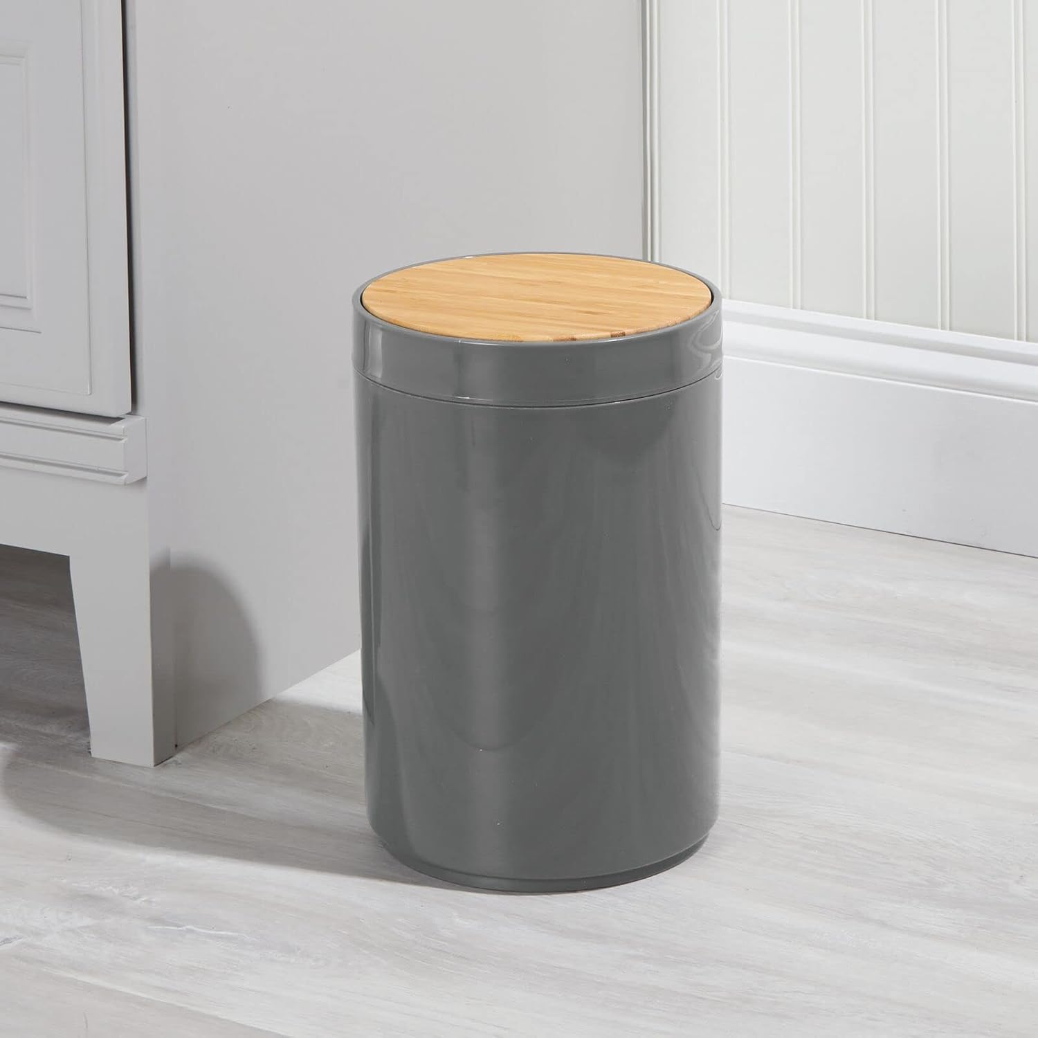 mDesign Plastic Round Trash Can Small Wastebasket - Garbage Bin Container with Swing-Close Lid