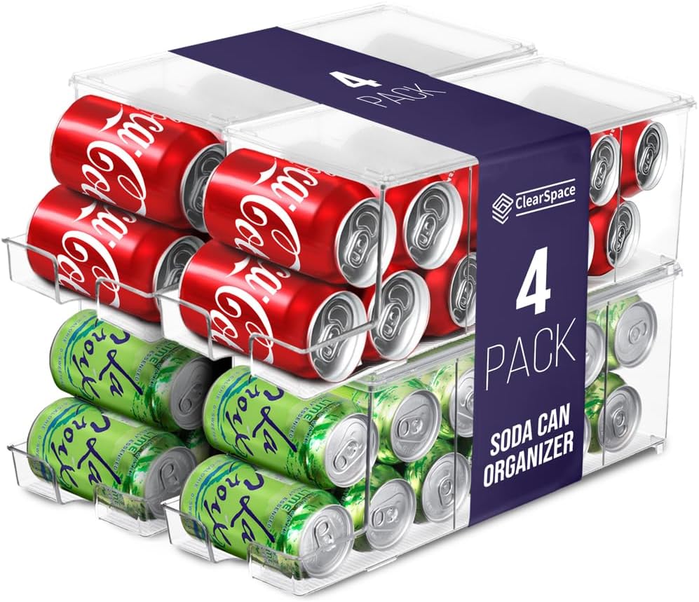 ClearSpace Soda Can Organizer & Soda Can Dispenser for Refrigerator - Fridge Organizer & Stackable
