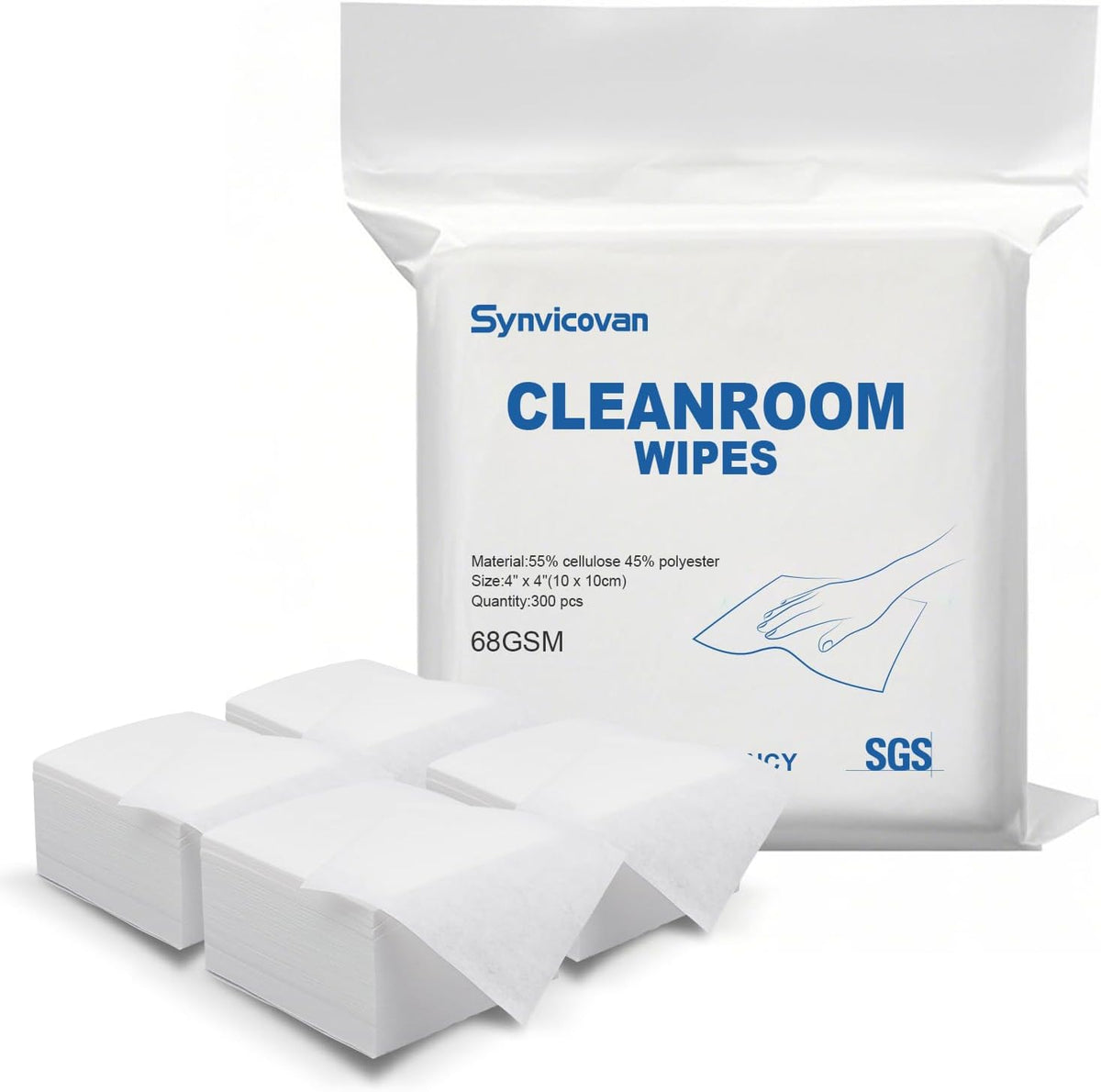 Cleanroom Wipes 4"x4" (1200 Pcs, Cellulose/Polyester Blend, Grade A, 68GSM) Lint Free Wipes for