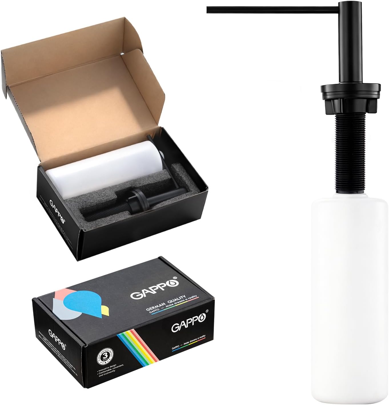 GAPPO Soap Dispenser for Kitchen Sink, Built in Sink Soap Dispenser, Matte Black Stainless Steel