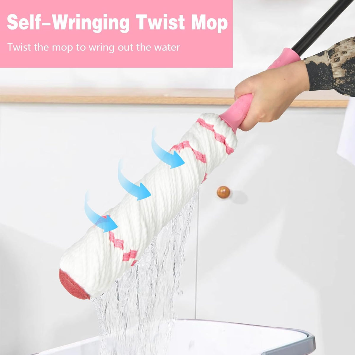 Self-Wringing Twist Mop for Floor Cleaning, 57” Long Handle Heavy Duty Microfiber Mop for Wet