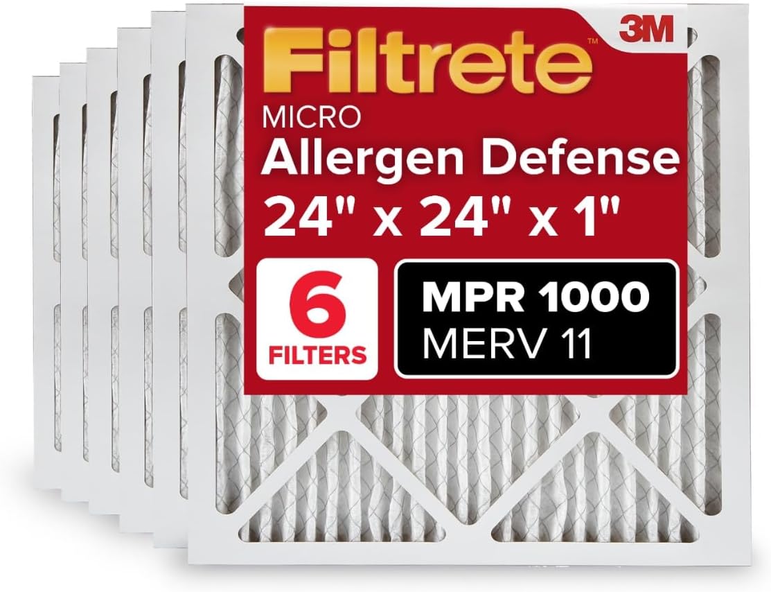 Filtrete 24x24x1 AC Furnace Air Filter, MERV 11, MPR 1000, Micro Allergen Defense, 3-Month Pleated