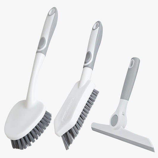 3 Pack Heavy-Duty Scrub Brush Set, Grout Brush, Shower Squeegee, Shower Cleaning Brush with
