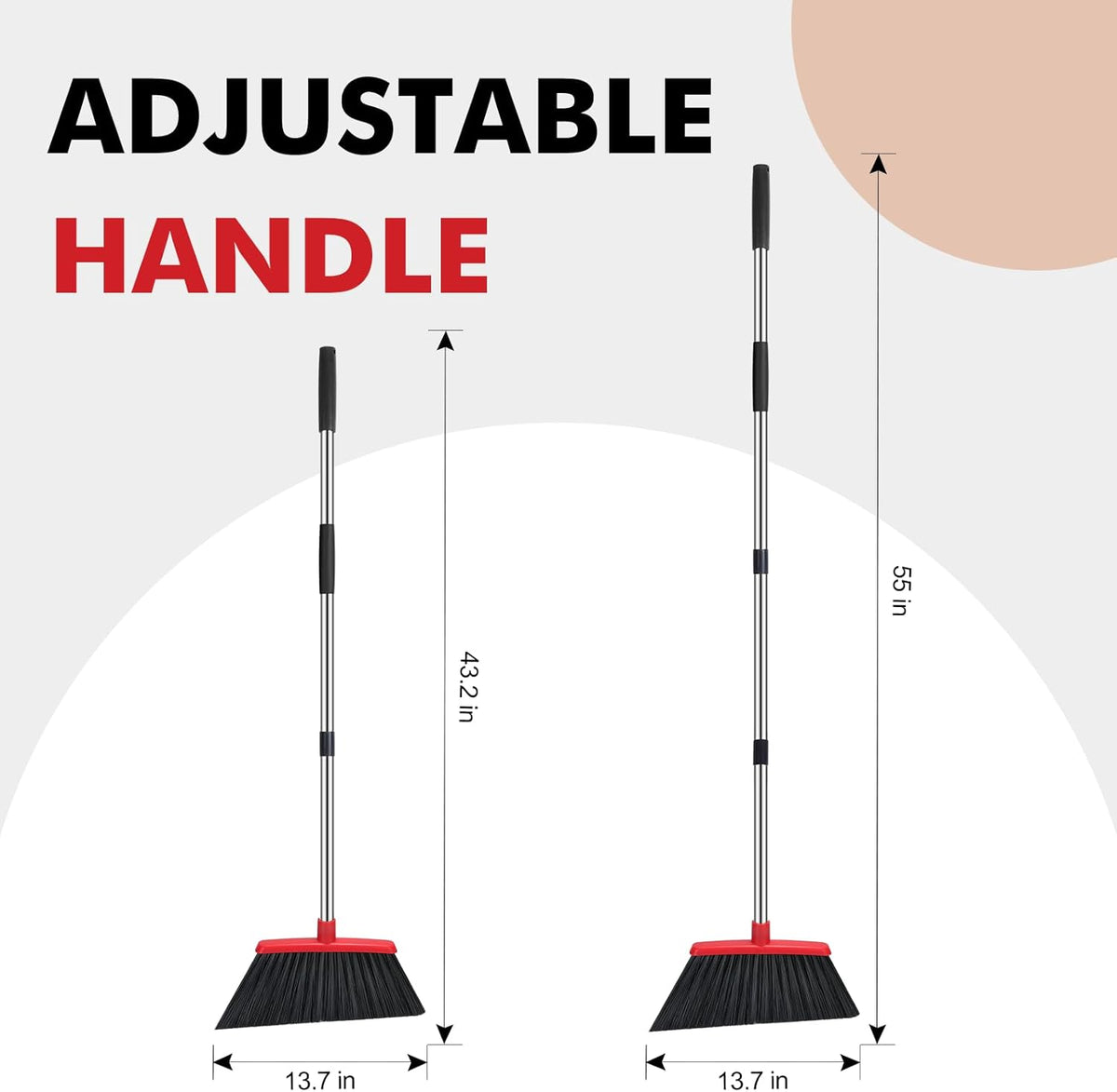 Heavy Duty Broom, 55 Inch Long Handle Outdoor Large Angle Brooms, Commercial Broom for Sweeping