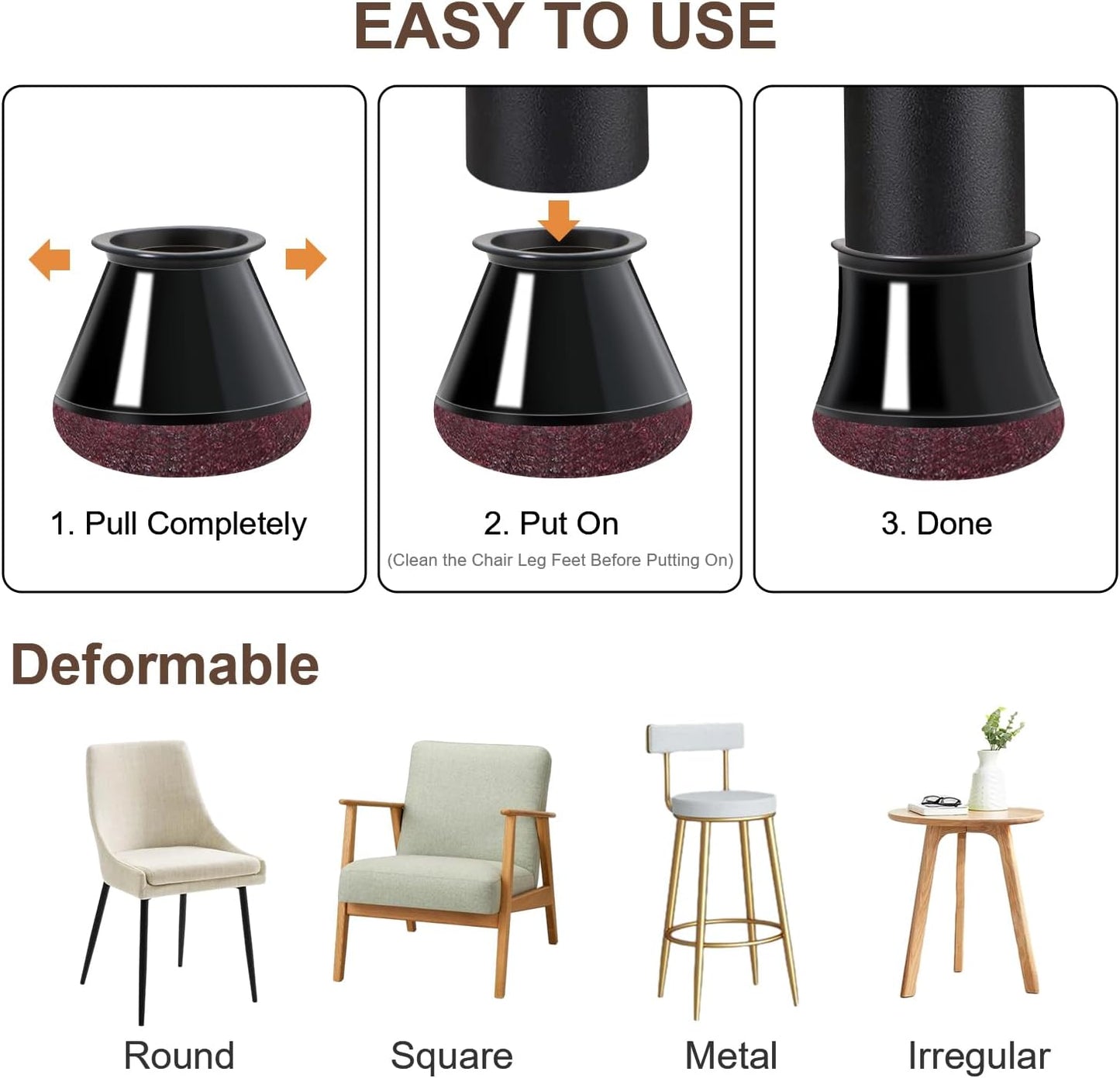 20 Pcs Chair Leg Floor Protectors for Hardwood Floors, Black Rubber Furniture Sliders with Felt