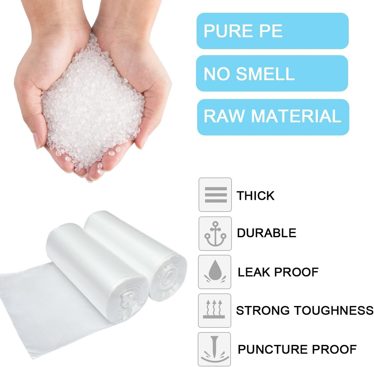 2 Gallon Small Plastic Trash Bags, 7.5 Liters Clear Wastebasket Liners Garbage Bags for Home
