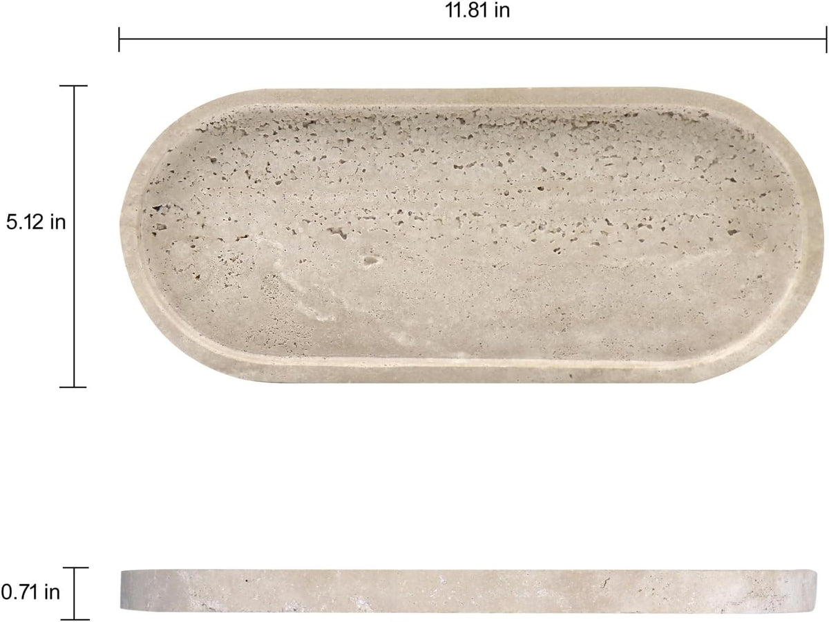 Natural Marble Tray, Oval Vanity Decorative Tray for Bathroom Counter, Countertop Stone Organizer