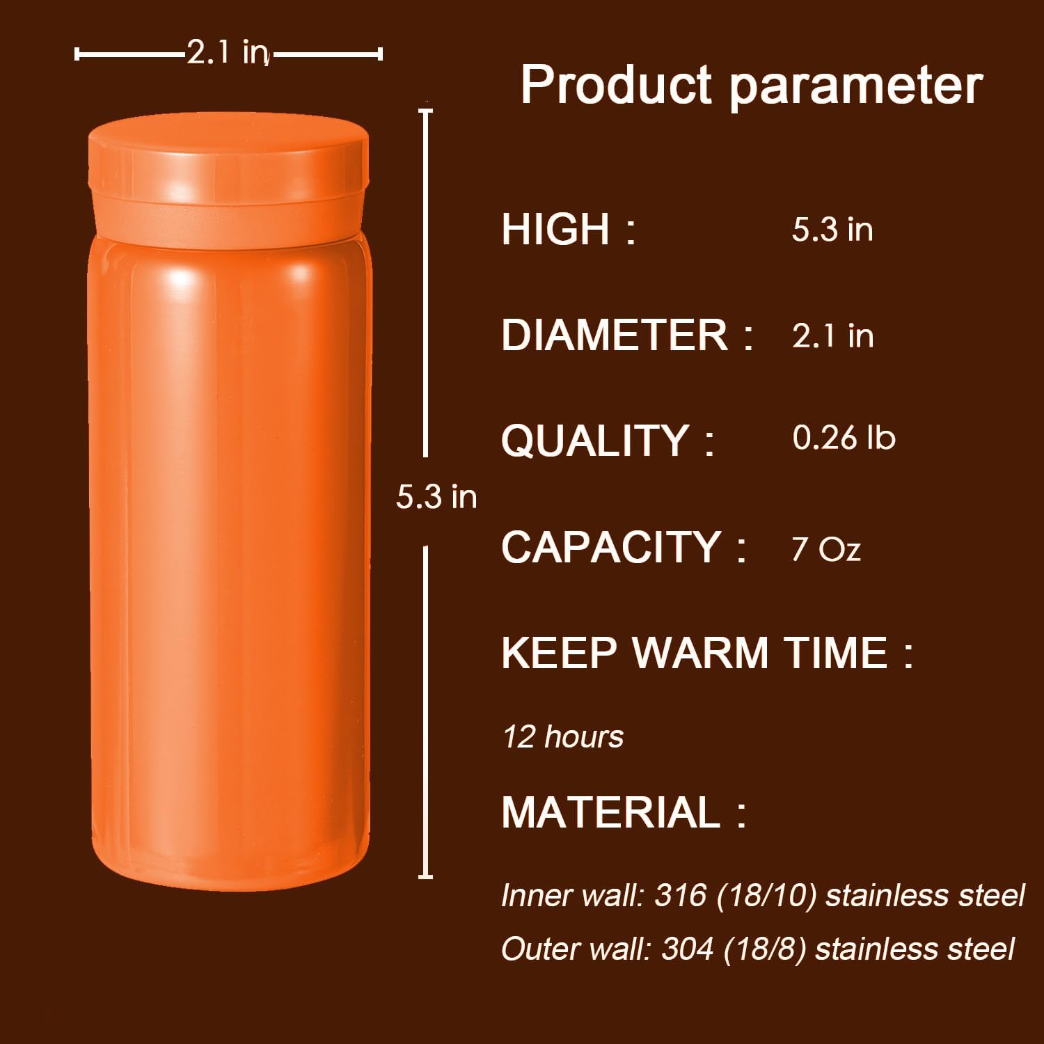 Mini Thermos Cute Water Bottle - 7 oz Tiny Insulated Vacuum 18/10 Stainless Steel Small Flask