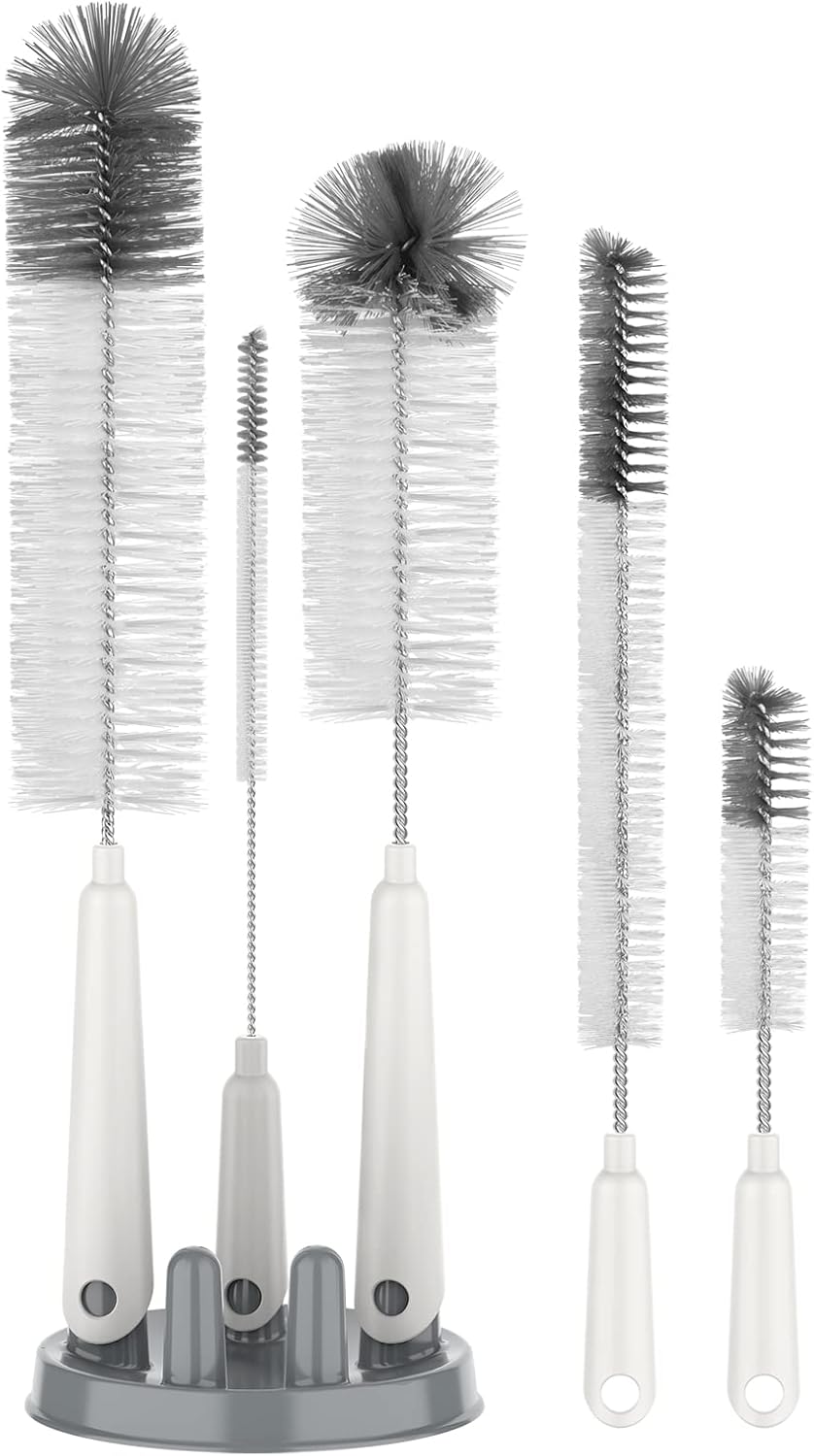MR.SIGA 5 Pack Bottle Brush Cleaning Set with Storage Holder, Cleaning Brushes for Long Narrow Neck