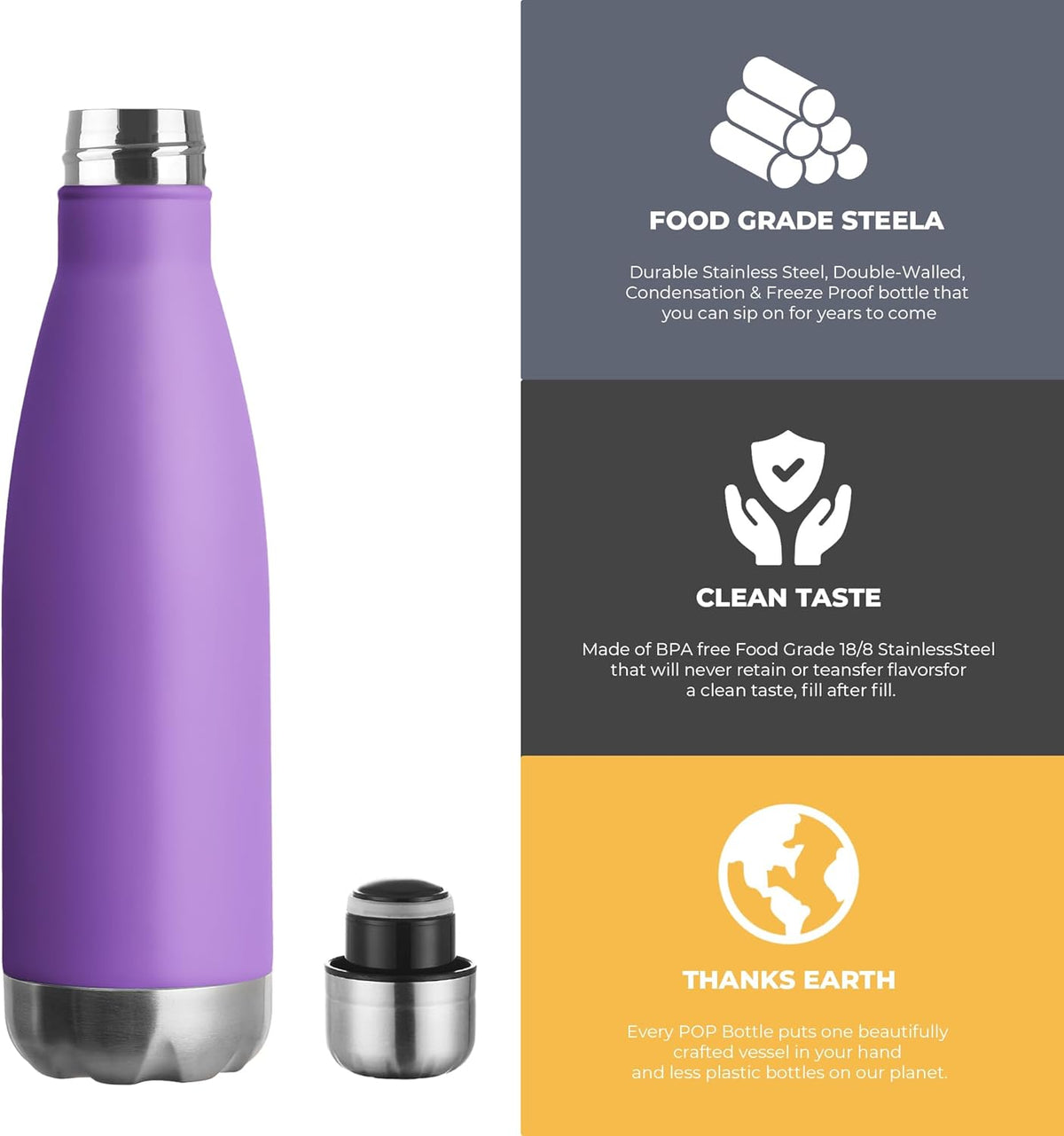 MEWAY 17oz Sport Water Bottle Vacuum Insulated Stainless Steel Leak-Proof Double Wall Cola Shape