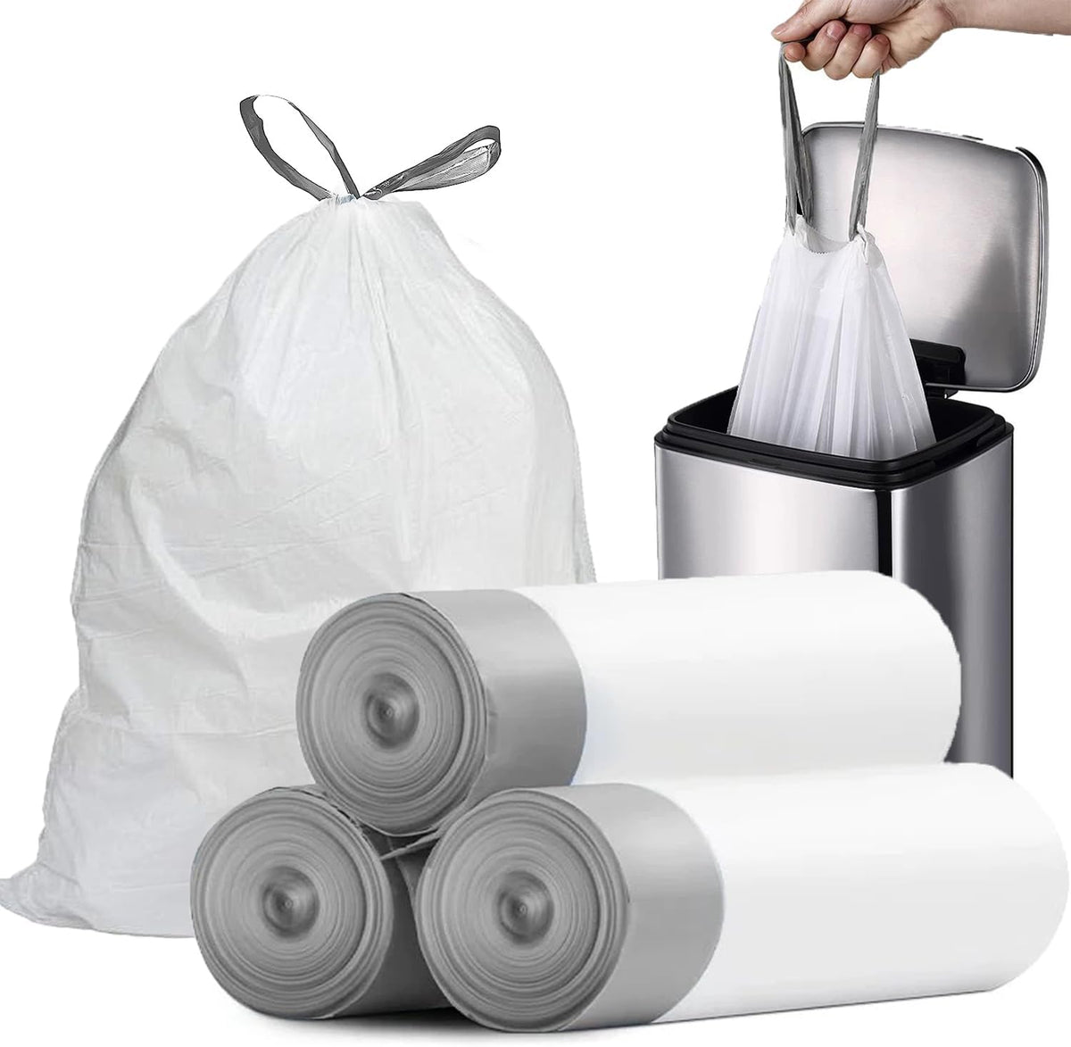Small Trash Bags 4 Gallon - 57 Count Drawstring 4 Gallon Trash Bag, Pre-separated Small Garbage
