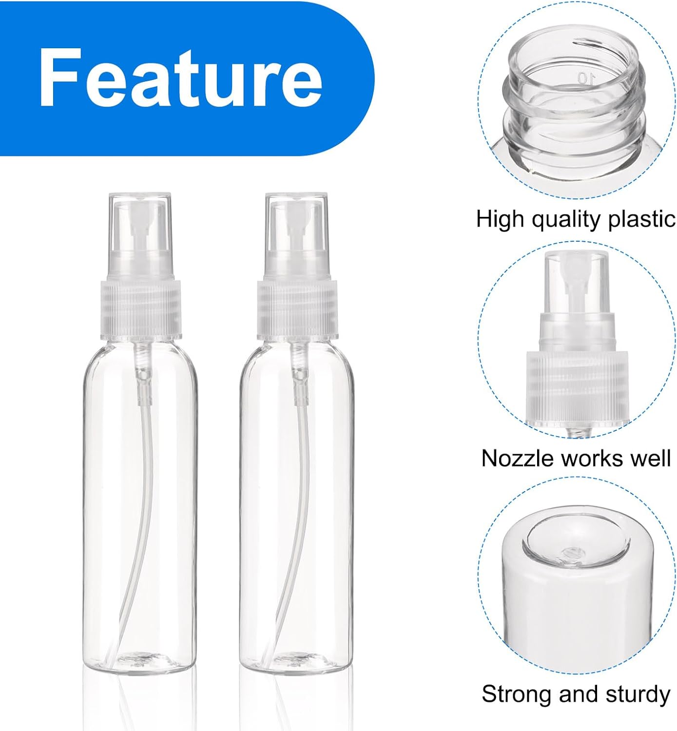 uxcell 20Pack Spray Bottles, 2Oz/60ML Reusable Clear Empty Mist Plastic Mini Travel Bottle