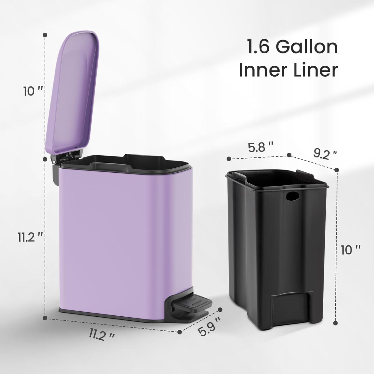 Cesun Small Bathroom Trash Can with Lid Soft Close, Step Pedal, 6 Liter / 1.6 Gallon Stainless