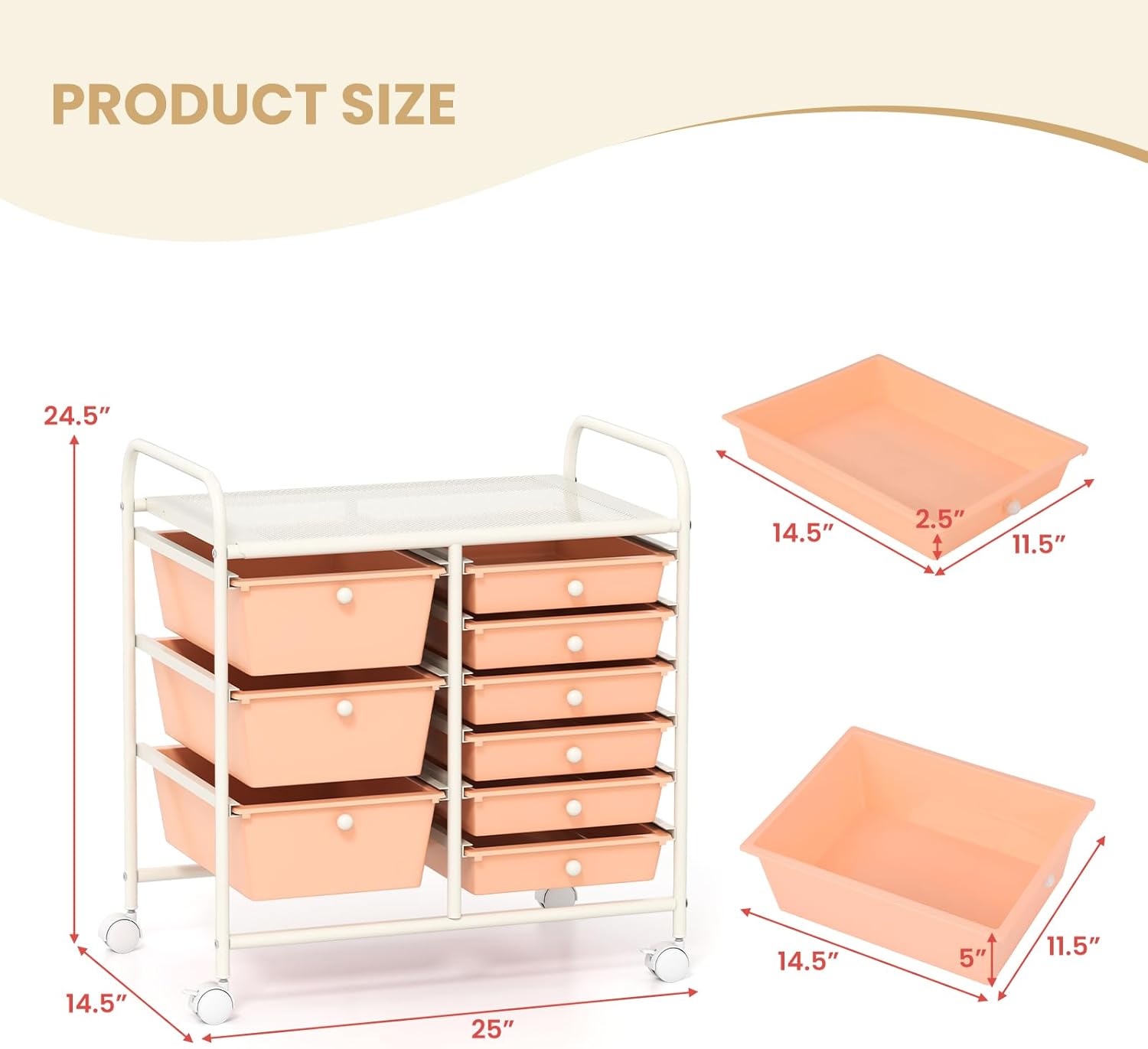 GOFLAME 9-Drawer Rolling Storage Cart, Mobile Utility Cart with Removable Drawers & Metal Frame