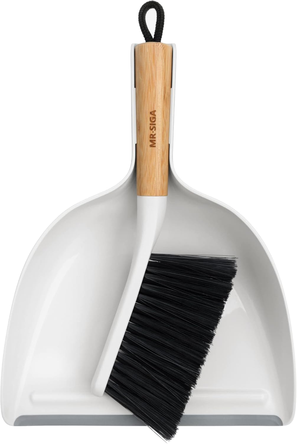 MR.SIGA Dustpan and Brush Set, Portable Cleaning Brush and Dustpan Combo with Bamboo Handle, White