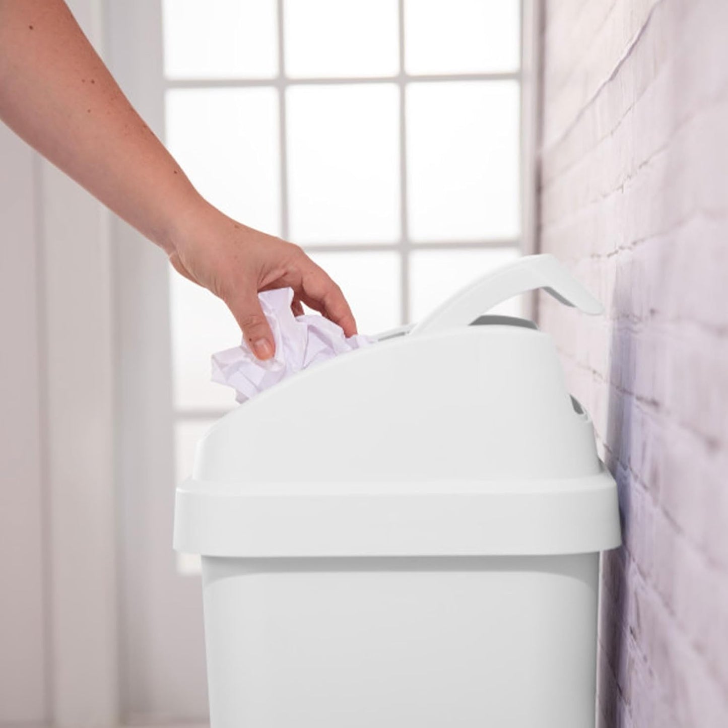 Sterilite 4-Pack Swing Top Wastebasket, Sleek Square Profile Trash Can, 13 Gallon, White - Modern