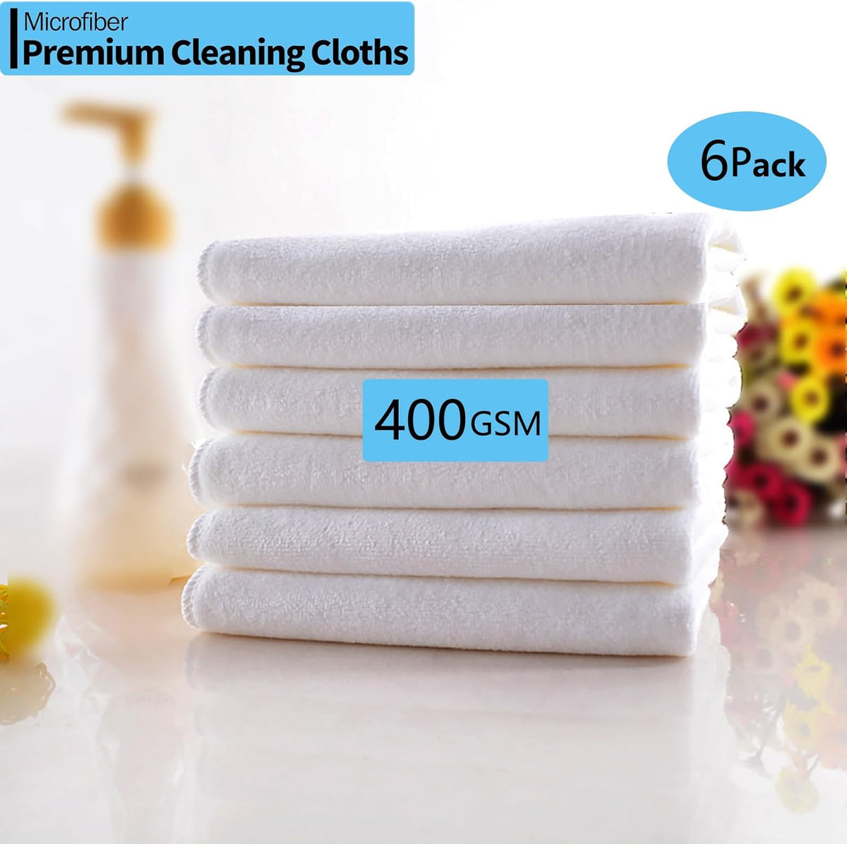 White Microfiber Cleaning Cloth 6Pack Cleaning Rags Absorbant Lint Free Cloth for House, Kitchen
