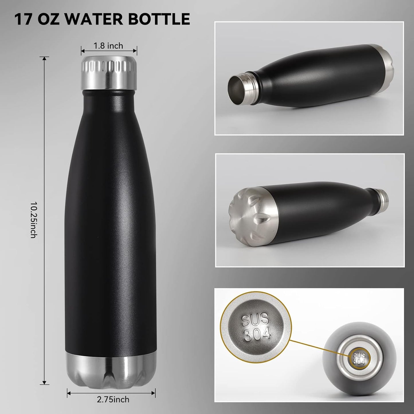 VEGOND 17oz Stainless Steel Water Bottles, Reusable Metal Sports Water Bottle Keeps Drink Hot and
