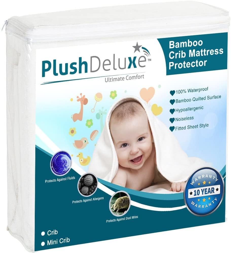 Crib Mattress Protector 100% Waterproof, Noiseless – Viscose Made from Quilted Ultra Soft White