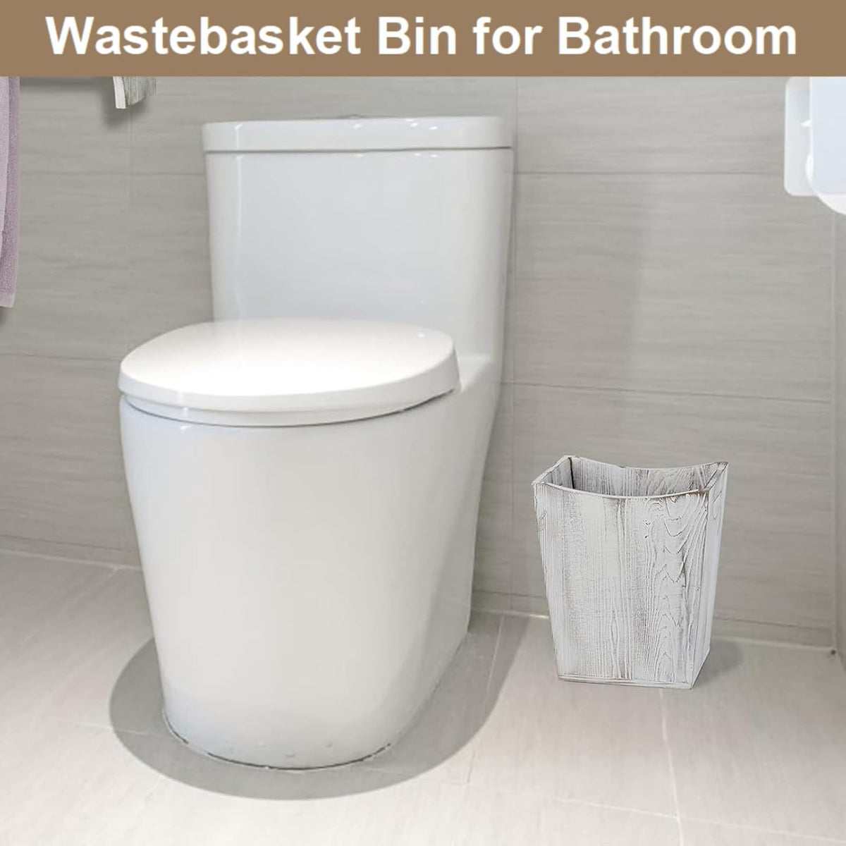 SEHERTIWY Wood Trash Can, Farmhouse Wastebasket Bin for Bathroom, Office, Bedroom, Living Room