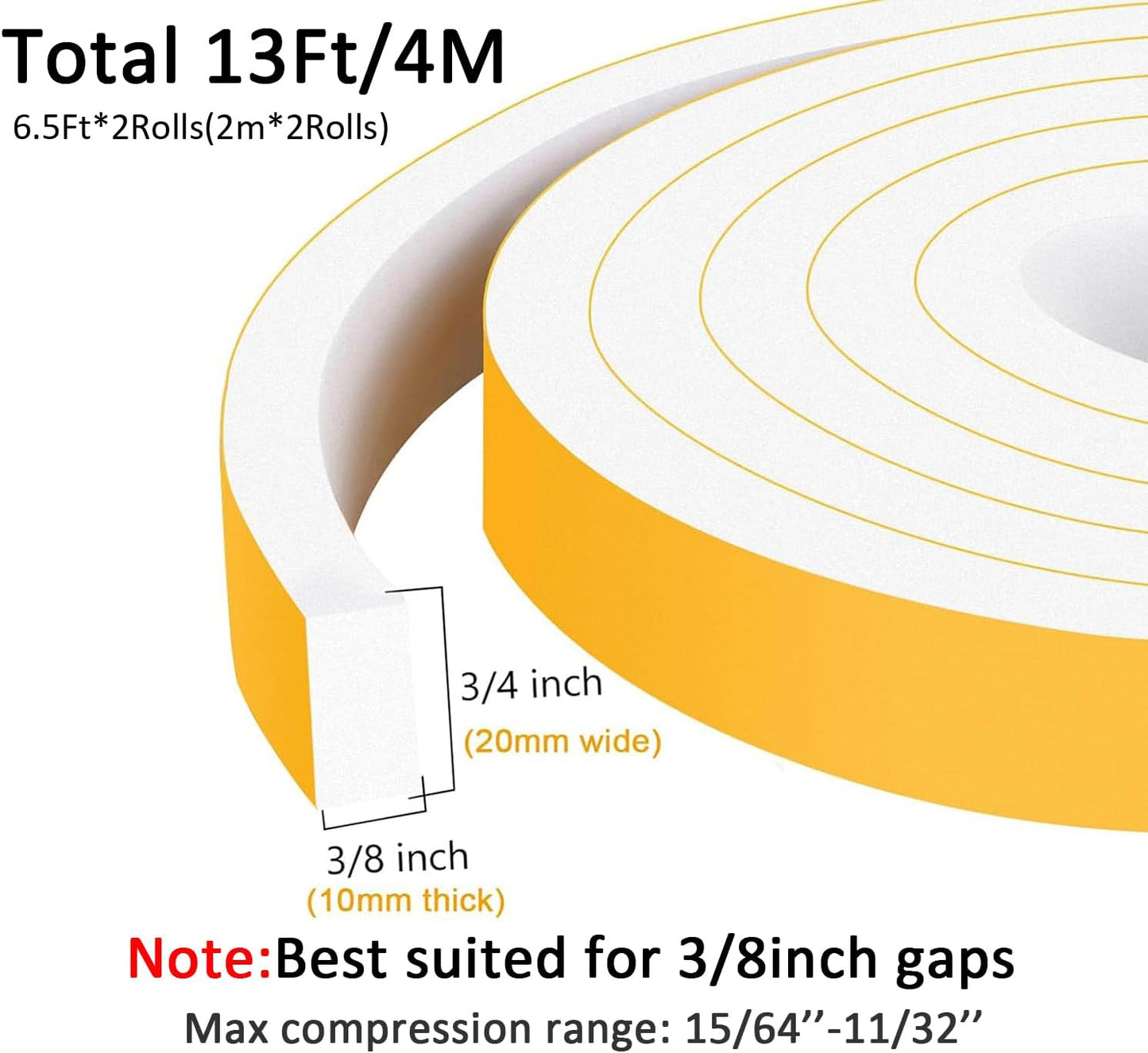 White Foam Insulation Tape, Strong Adhesive Weather Stripping Door Seal for Doors and