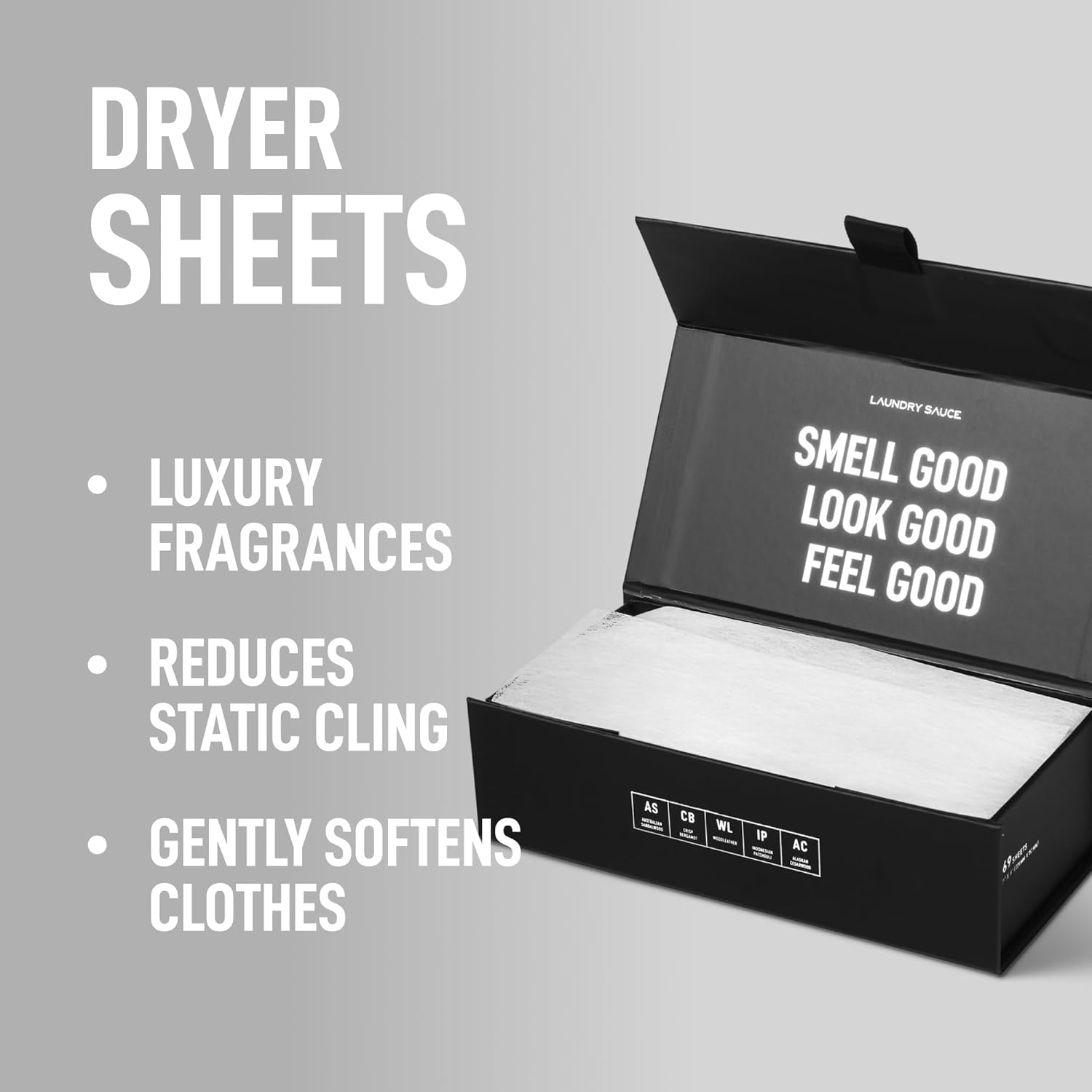Laundry Sauce - Laundry Dryer Sheets (Australian Sandalwood), Luxury Fragrance, Contains Essential