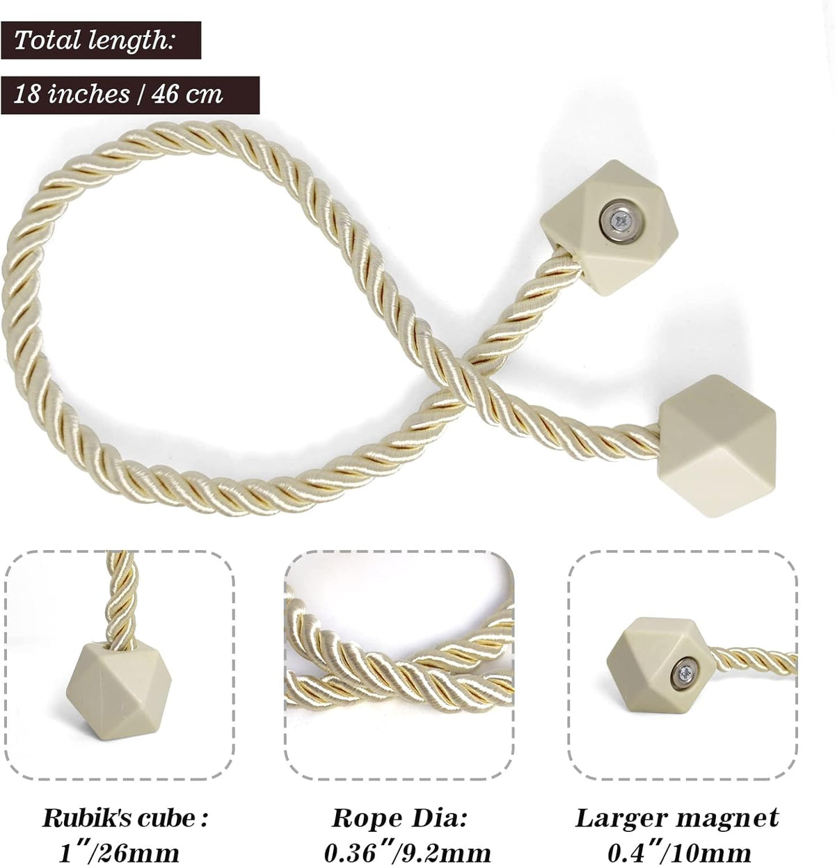 Hion Magnetic Curtain Tiebacks Beige 2pcs, Curtain Tiebacks Buckles Holdbacks Holders Hooks Clip