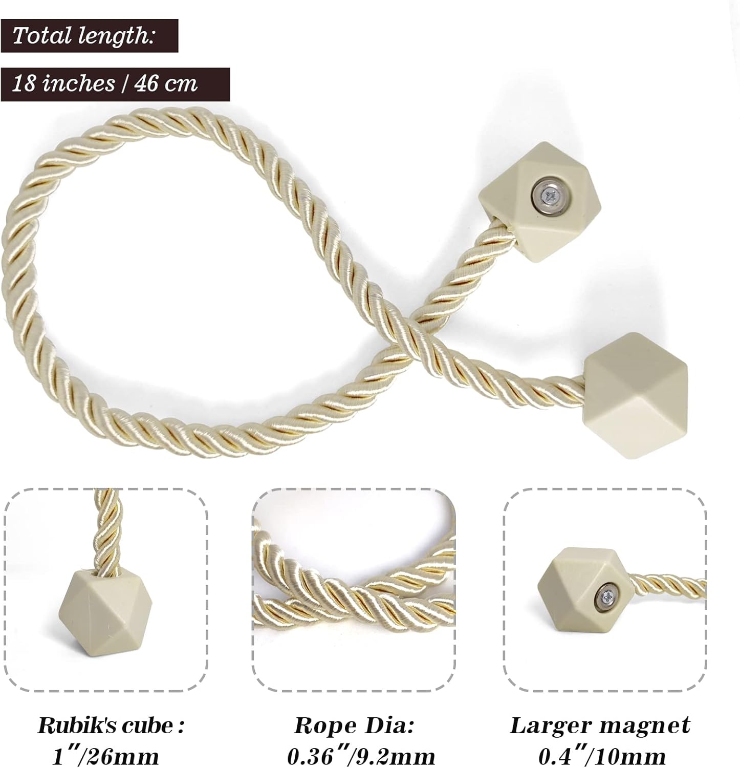 Hion Magnetic Curtain Tiebacks Beige 2pcs, Curtain Tiebacks Buckles Holdbacks Holders Hooks Clip