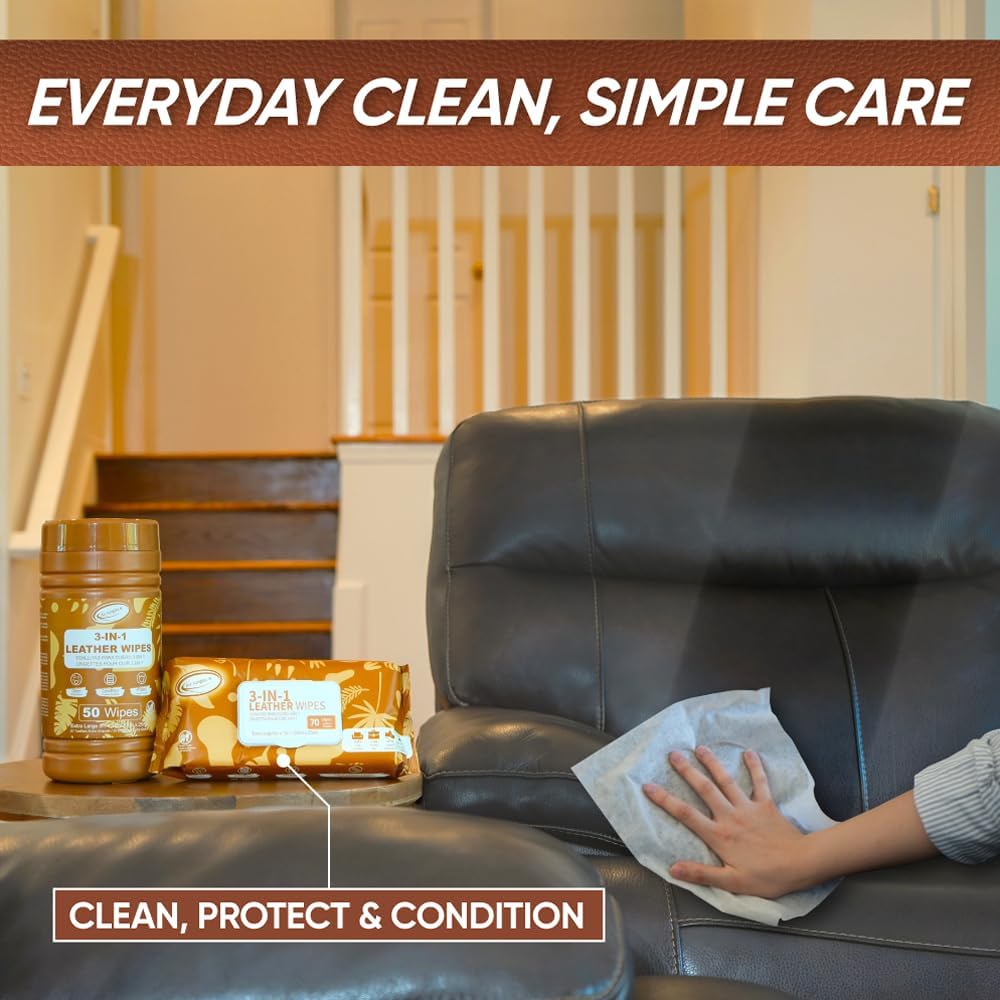 Air Jungles 3in1 Leather Wipes 50 Count, Extra Large 8" x 10" Size, Clean Condition Protect Wipes