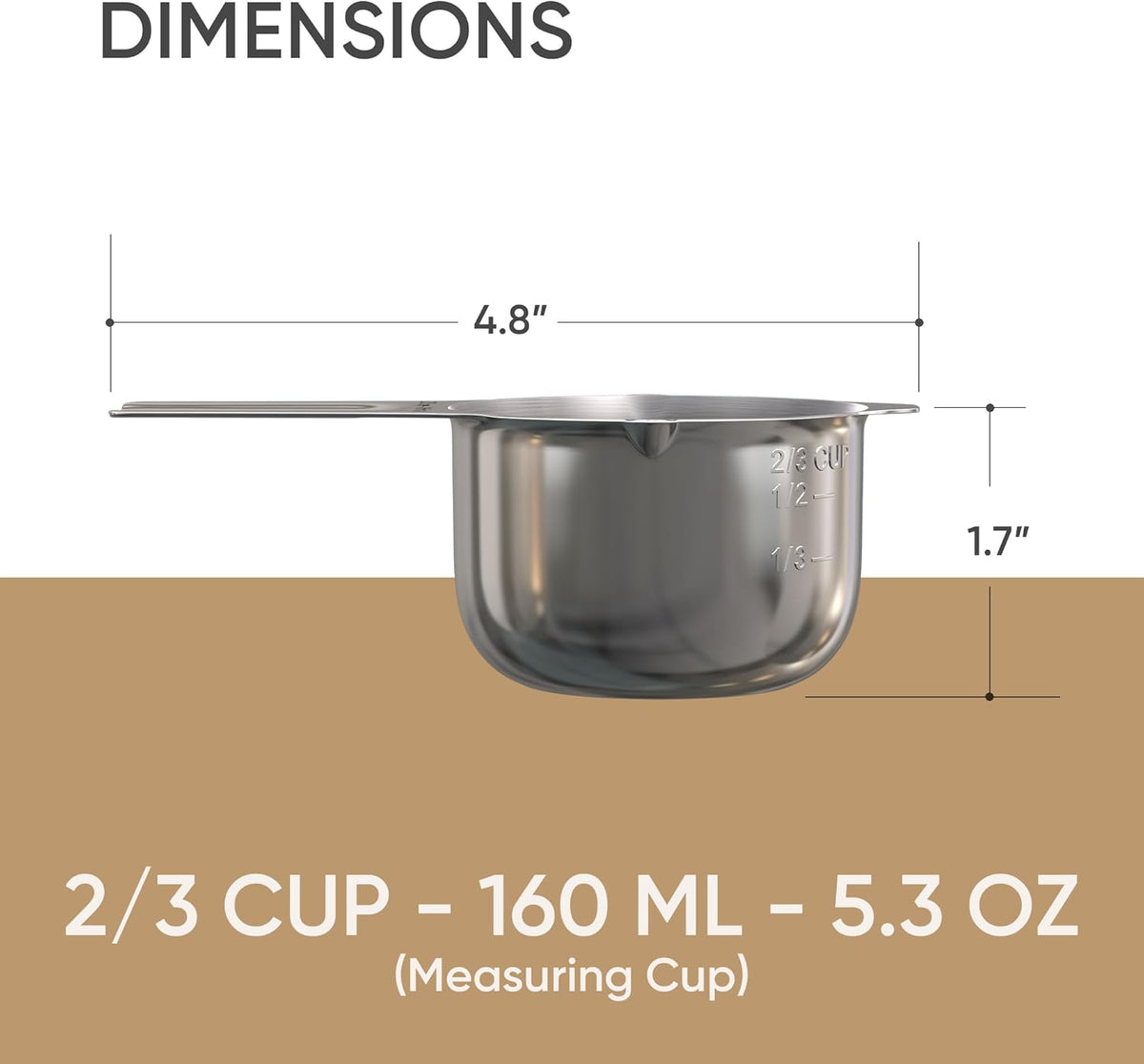 Color Up ⅔ Cup Measuring Cup (160 ml) – Premium Chrome Stainless Steel, Accurate for Wet & Dry