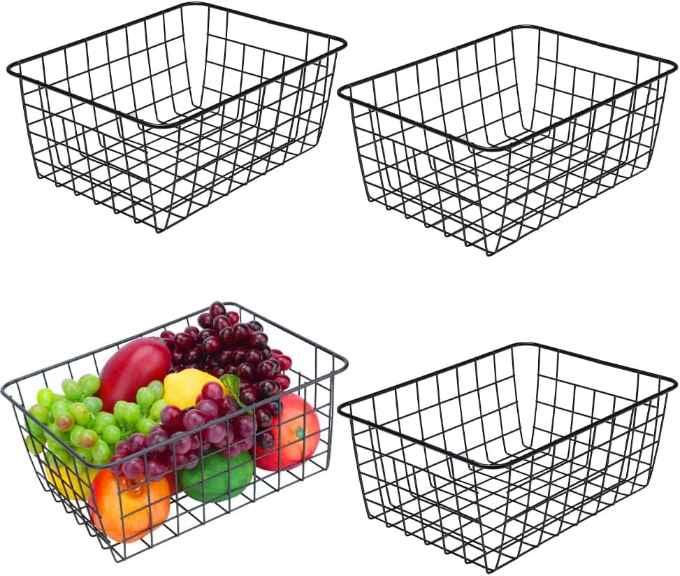 LeleCAT Wire Baskets with Handles, Wire Storage Organizer Baskets, Household Refrigerator for