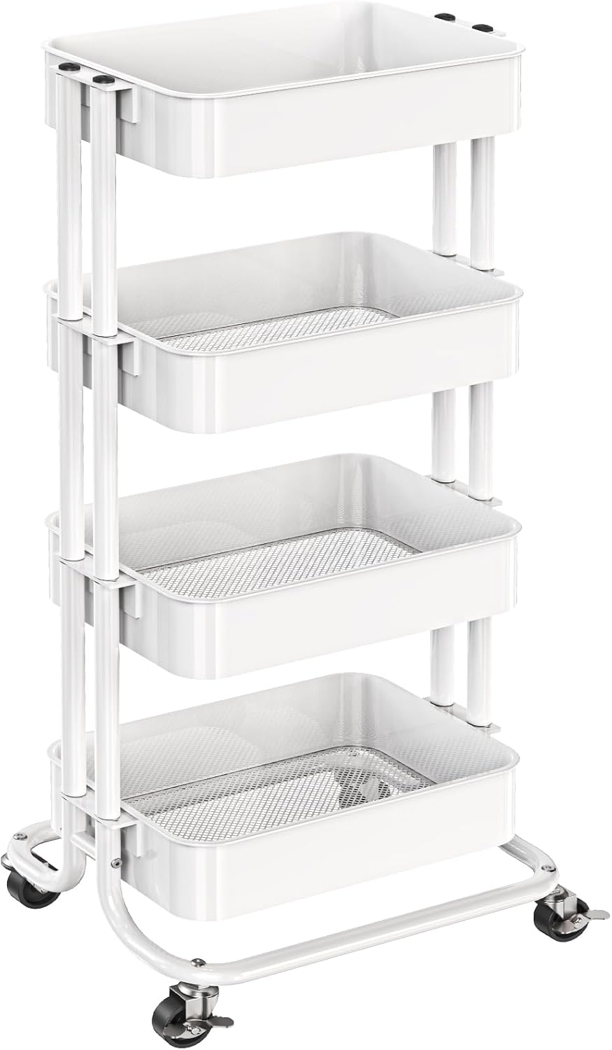 Pipishell 4 Tier Metal Rolling Utility Cart, Heavy-Duty Storage Rolling Cart with 2 Lockable