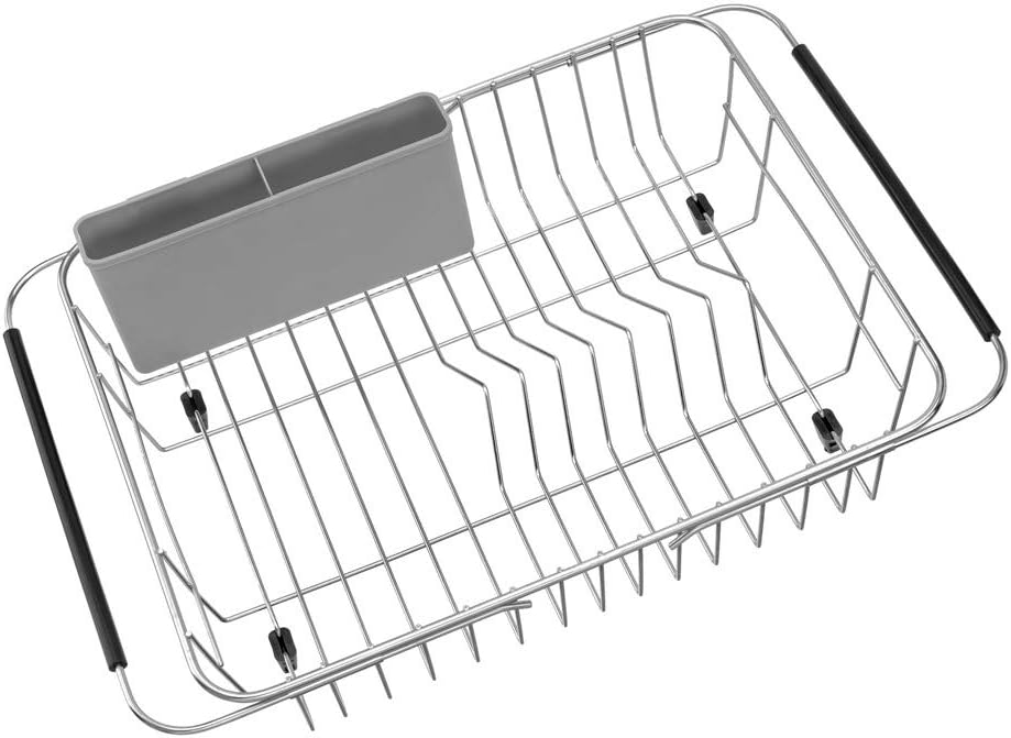 SANNO Expandable Dish Drying Rack,Dish Drainer,Dish Plate Holder Basket in Sink or On Counter with
