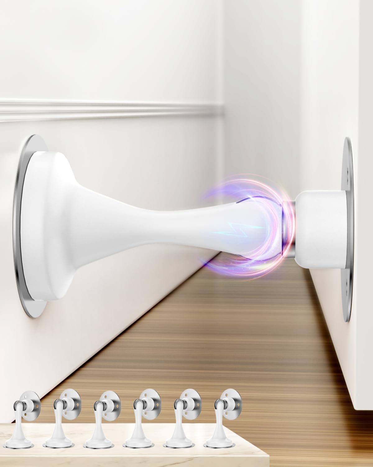 Door Stoppers Magnetic Door Catch - 6 Pack Stainless Steel Heavy Duty Door Stops for Bottom of