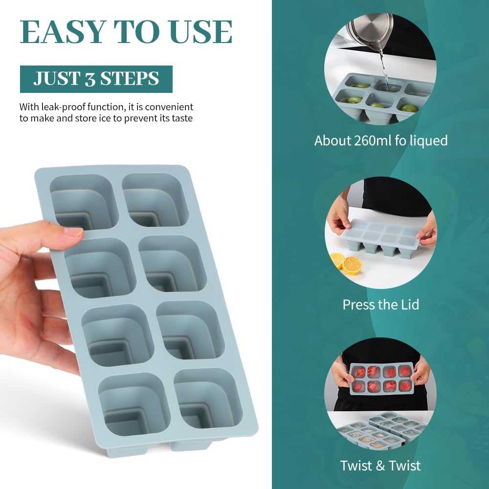 Foldable Ice Cube Trays, 2 Pack Folding Ice Cubes Maker Molds with Lid for Freezer, Easy-Release