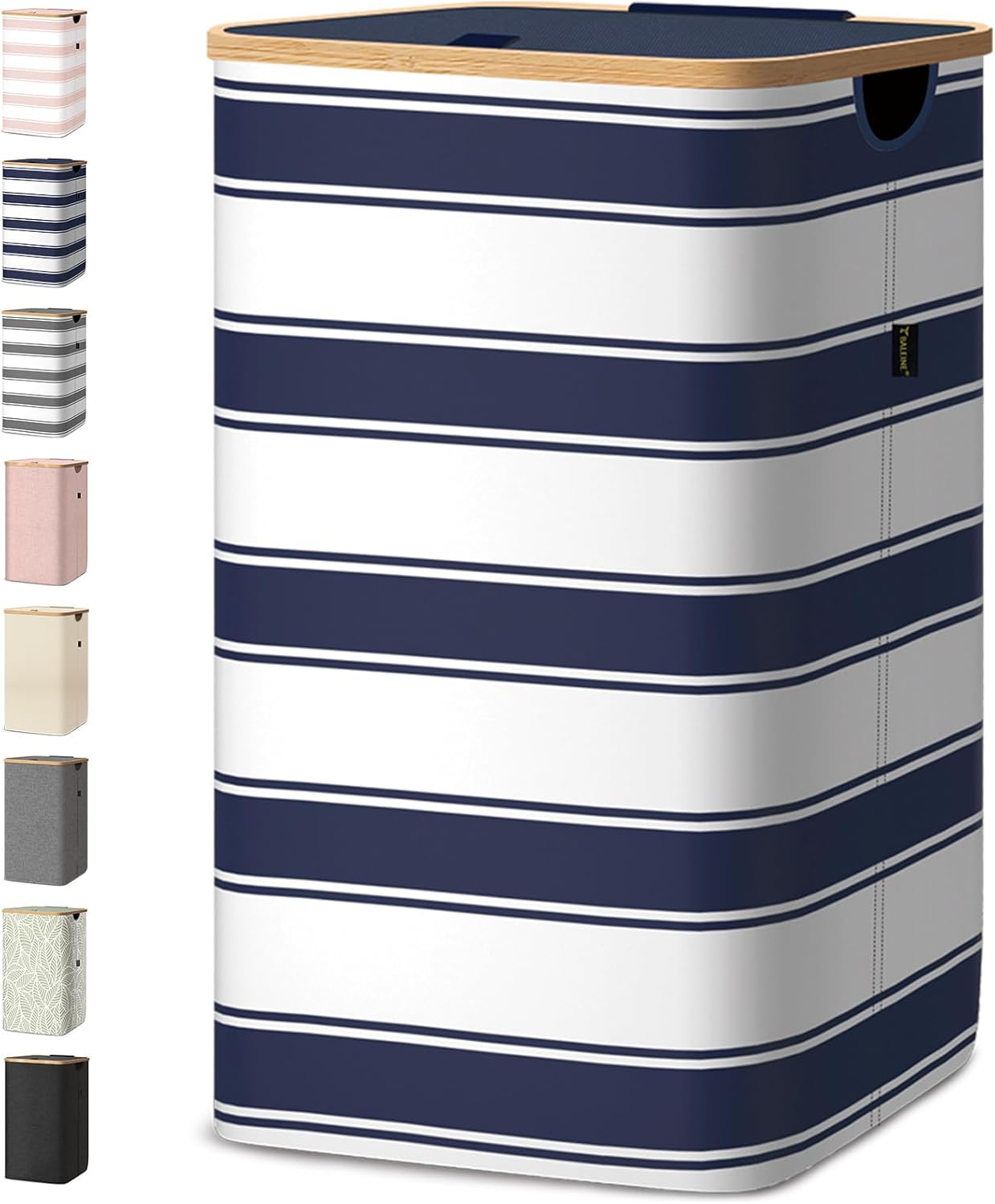 BALEINE Laundry Hamper with Lid, Tall Laundry Baskets with Bamboo Pull Handles, Large Laundry Bin