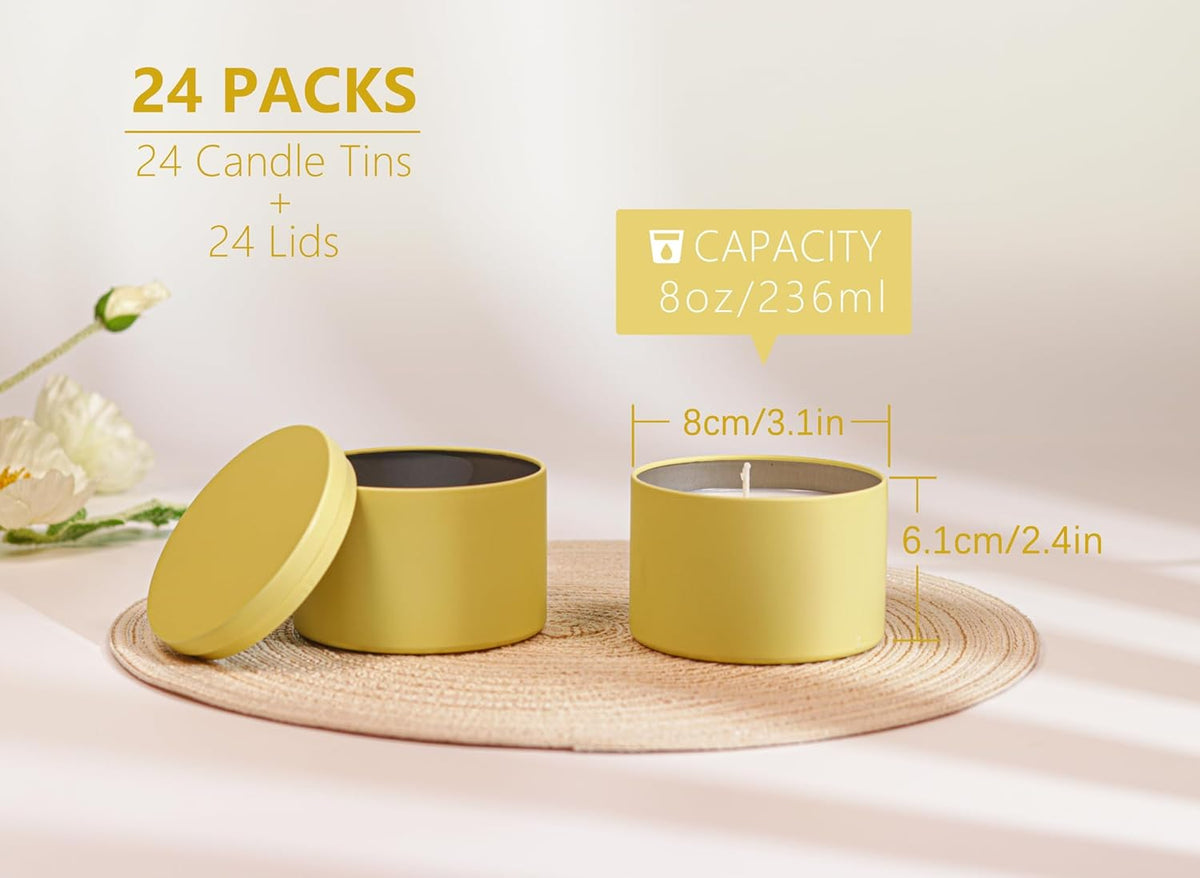 Aroparc Candle Tins 8oz with Lids, 24 Pack Seamless Candle Containers for Candle Making Supplies