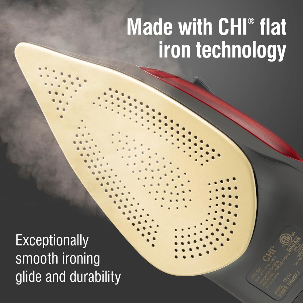 CHI Steam Iron for Clothes with 300+ Holes for Powerful Steaming, Temperature Guide Dial, 1700
