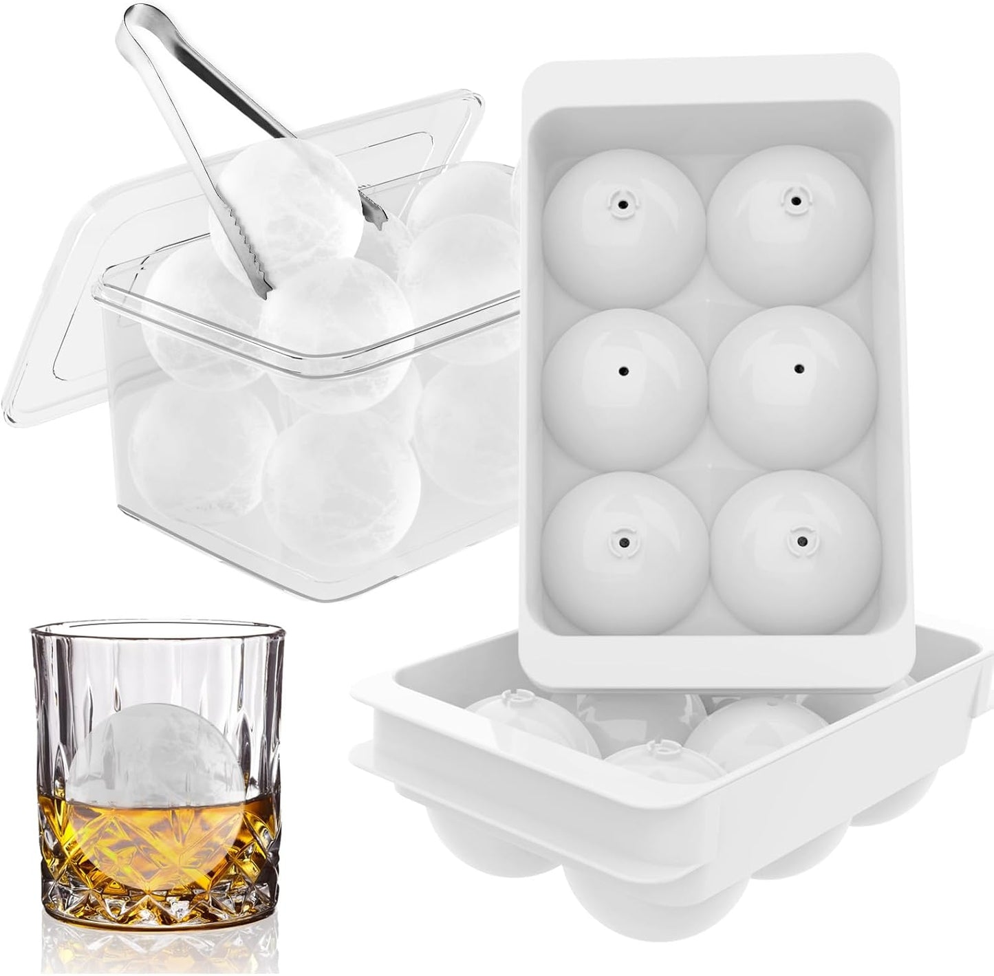WIBIMEN Large Ice Cube Molds, Big Round Whiskey Ice Cube Trays for Freezer, Easy to Fill & Release
