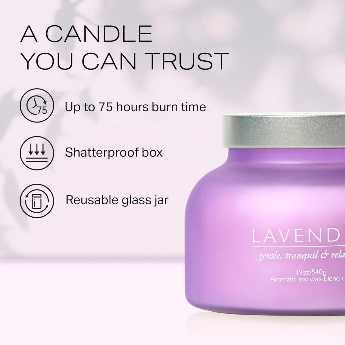 Lavender Candle 19oz Volcano Jar with Wooden Wick Upto 75 Hours Burn Time in a Large 4" x 5" Solid