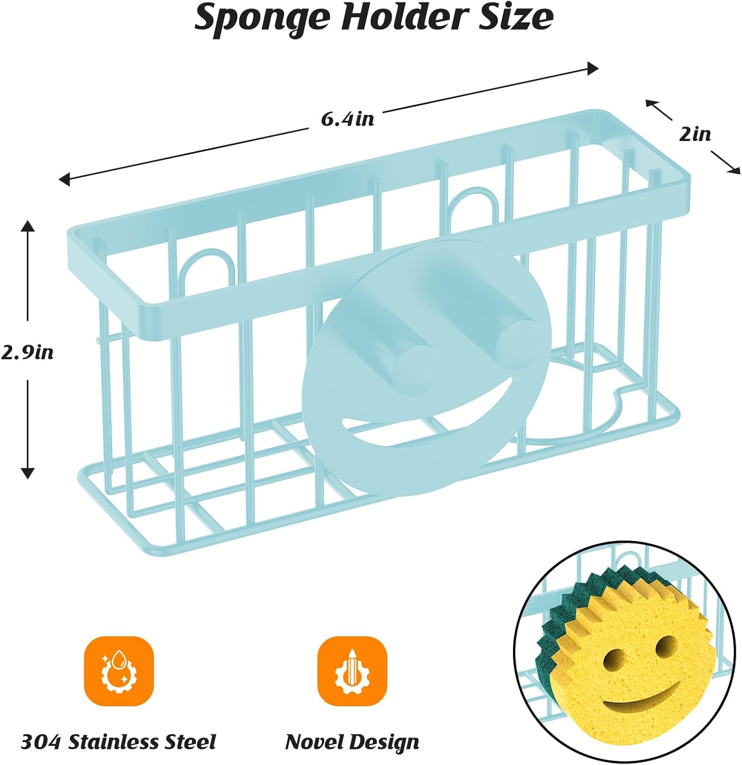 Sponge Holder Smiley Face,Sink Caddy for Kitchen Sink,Sponge Holder with 2 PCS Suction Cups/1 PCS